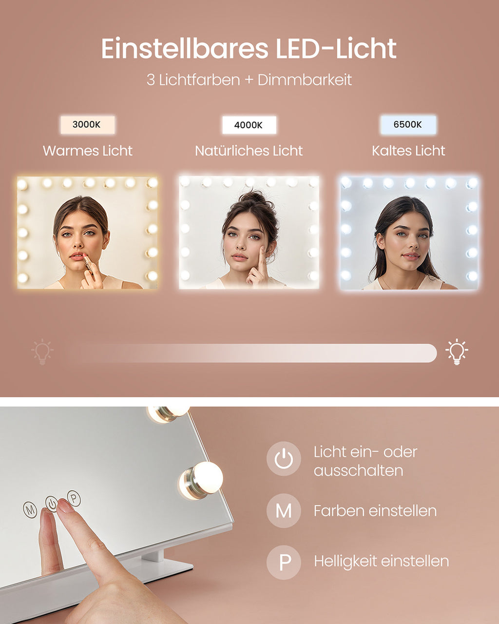 Make-up mirror-with lighting-charging gates-Mat white