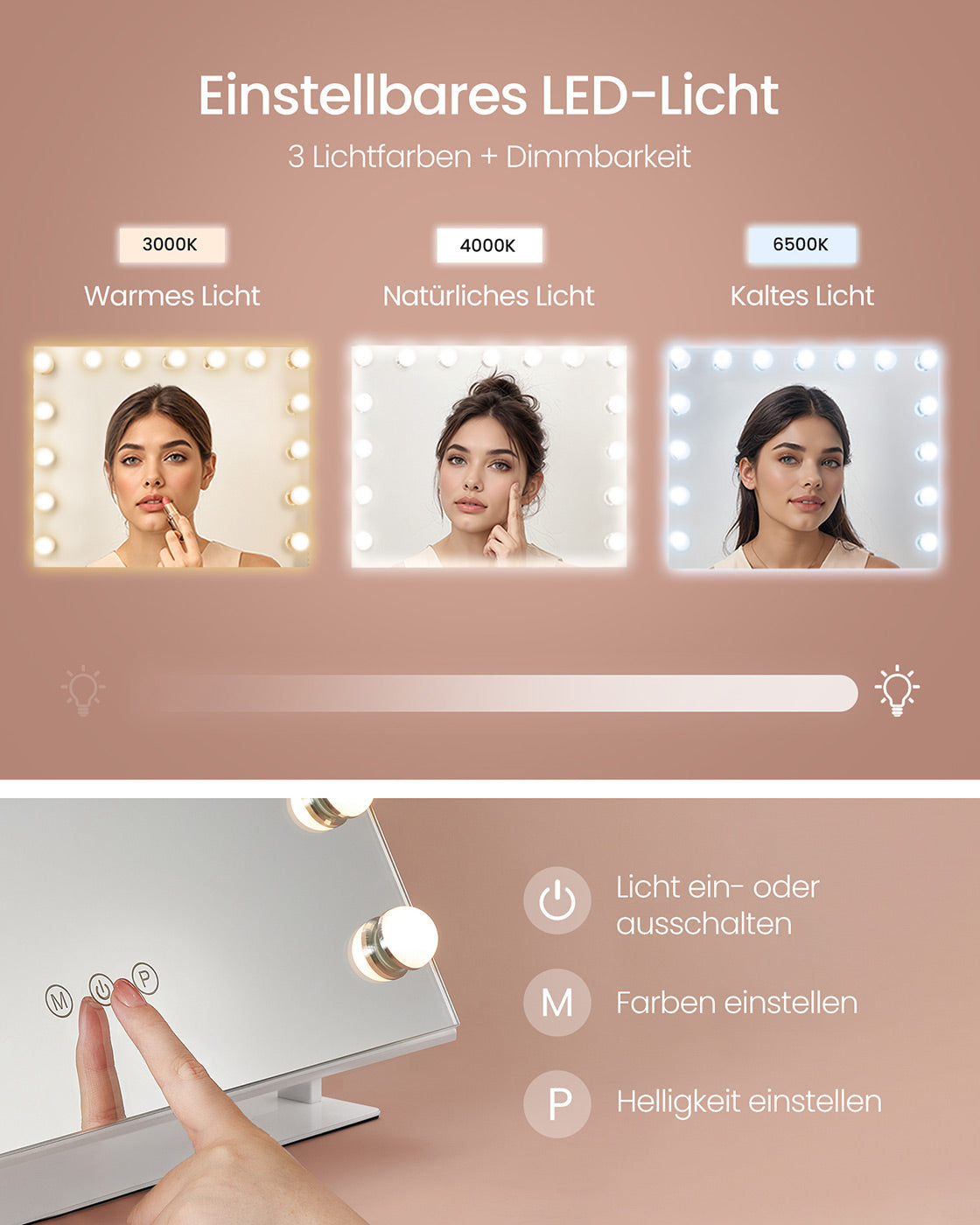 Make-up mirror-with lighting-charging gates-Mat white