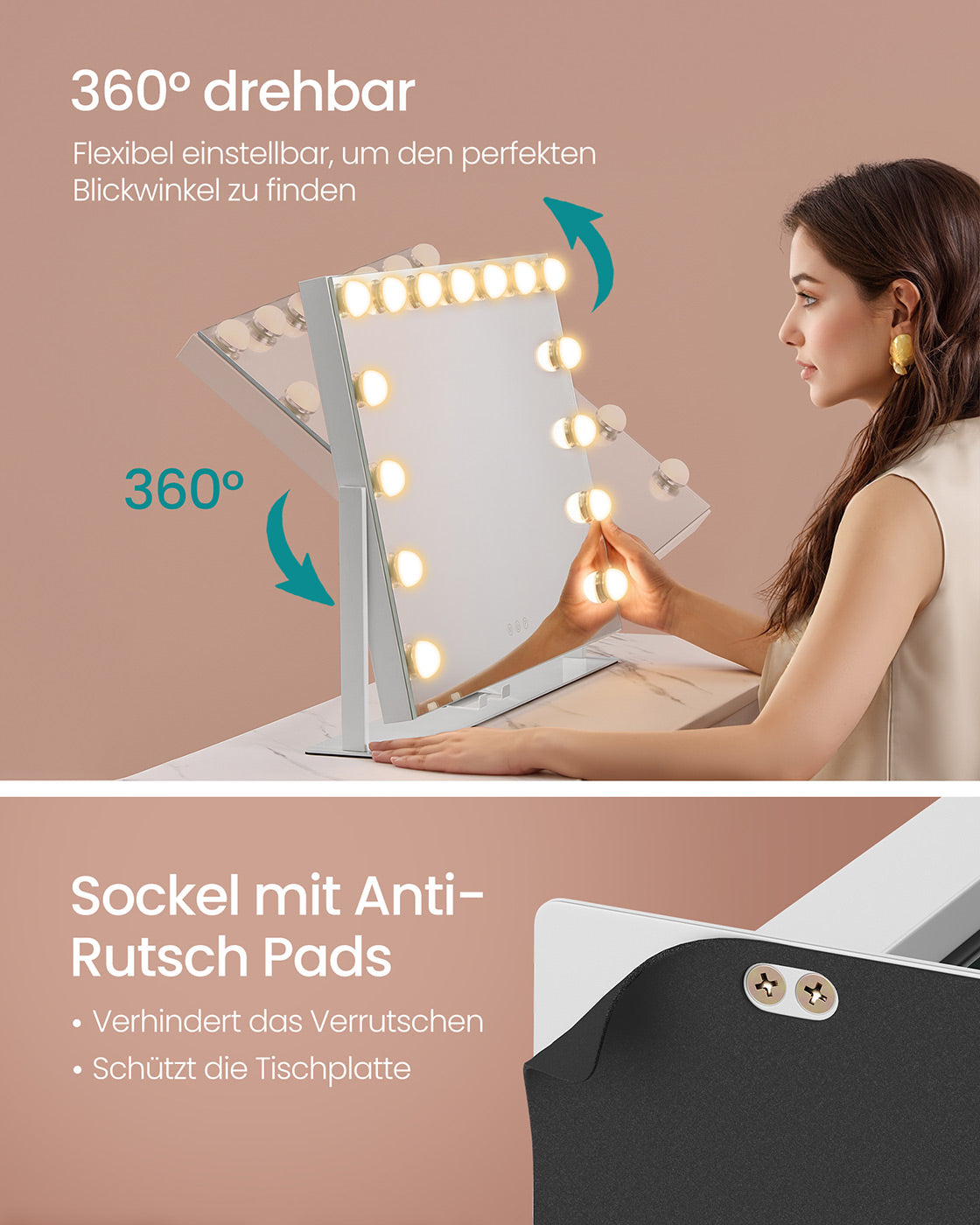 Make-up mirror-with lighting-charging gates-Mat white