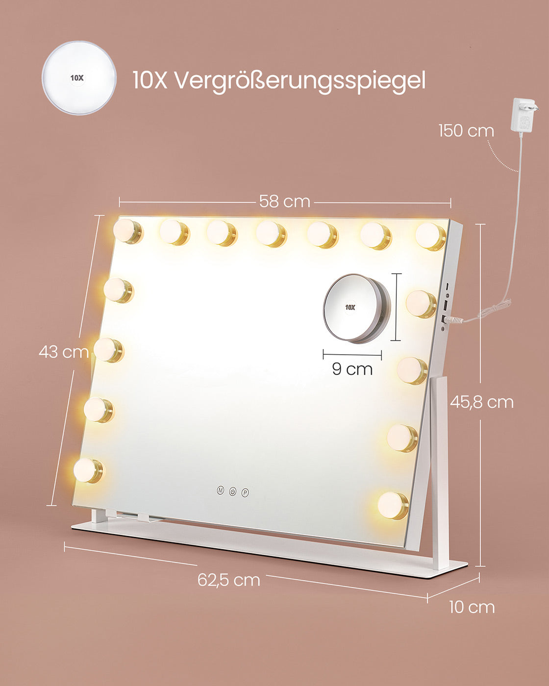 Make-up mirror-with lighting-charging gates-Mat white