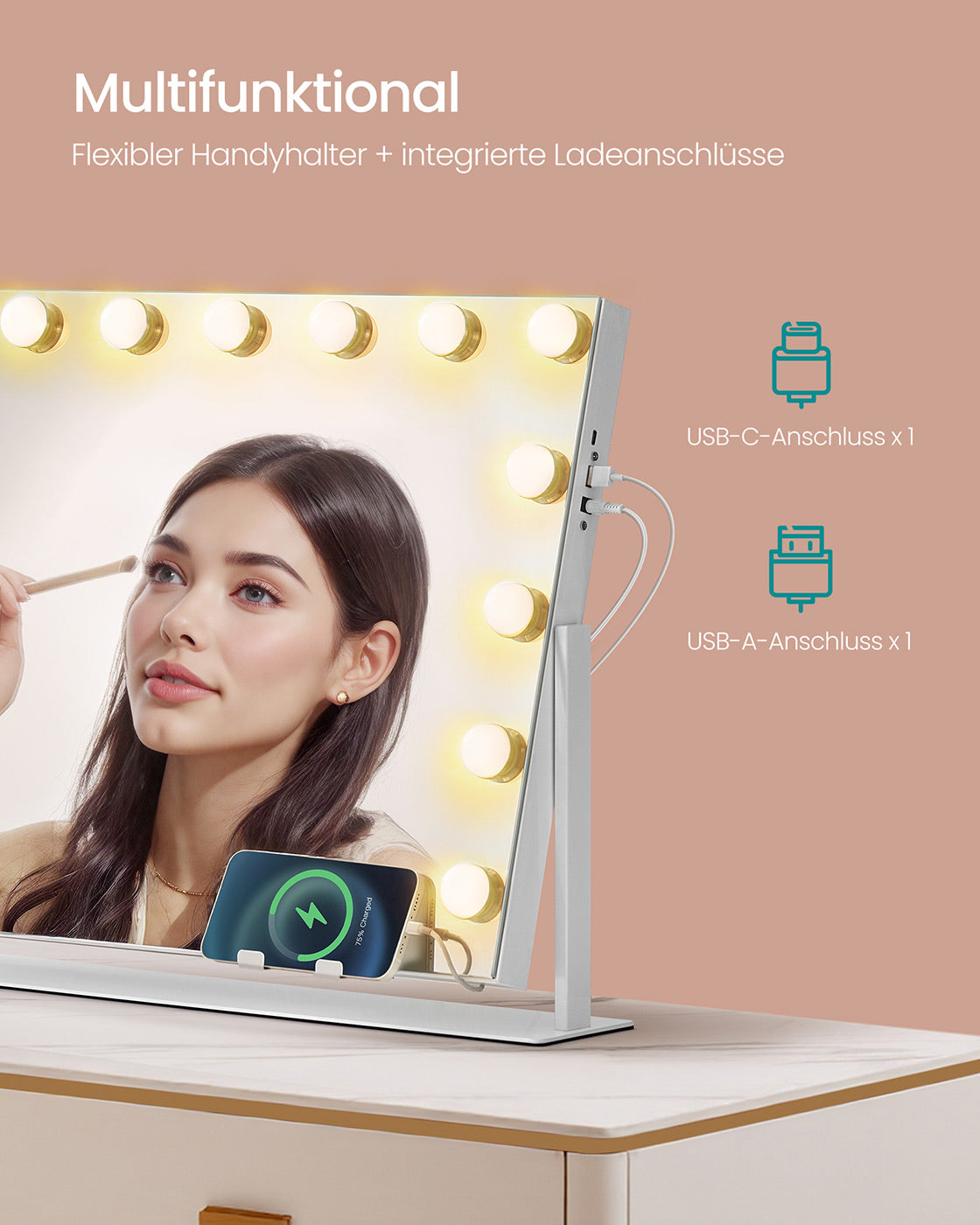 Make-up mirror-with lighting-charging gates-Mat white