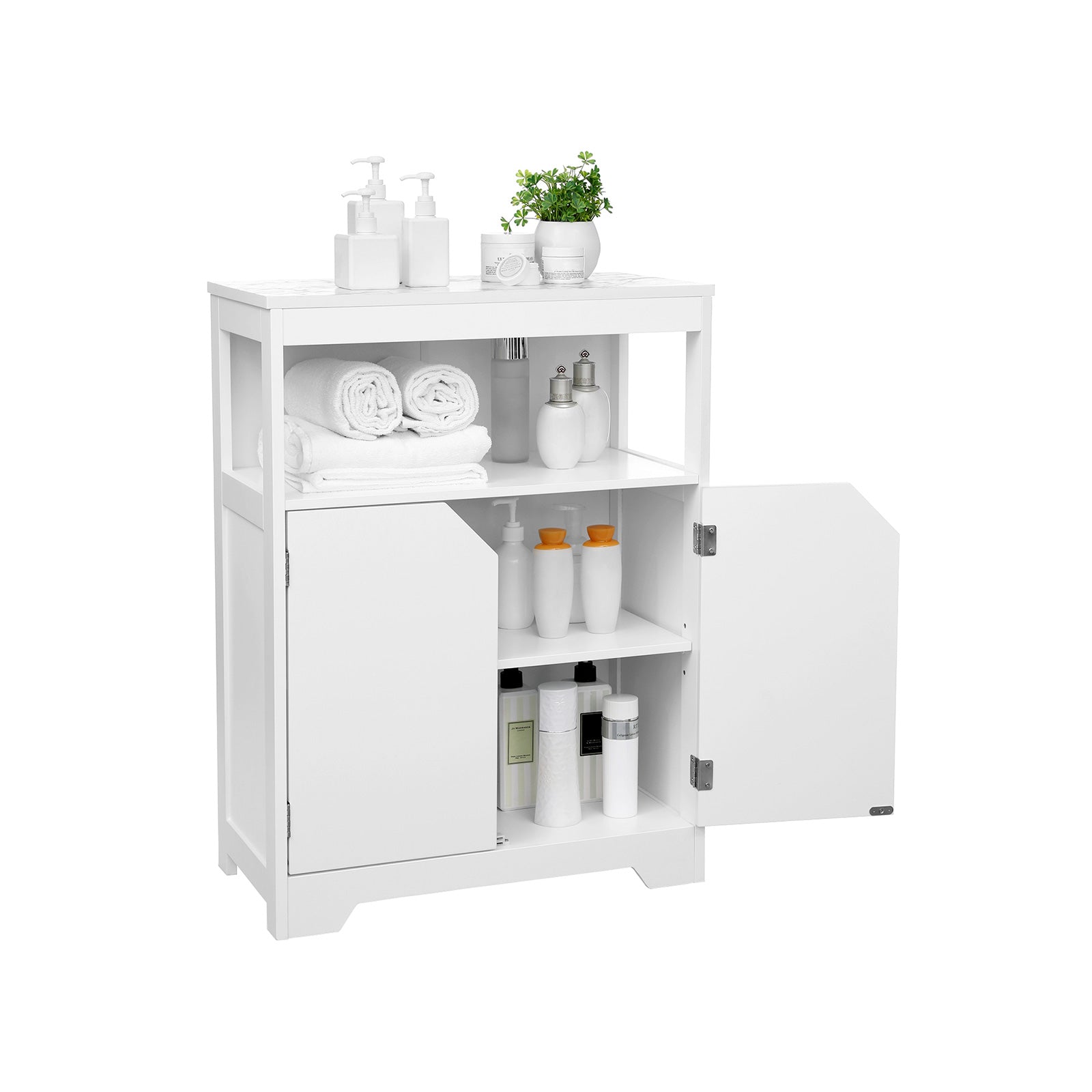 Bathroom furniture - Cabinet with open compartment and adjustable shelves - 60 x 30 x 80 cm - White