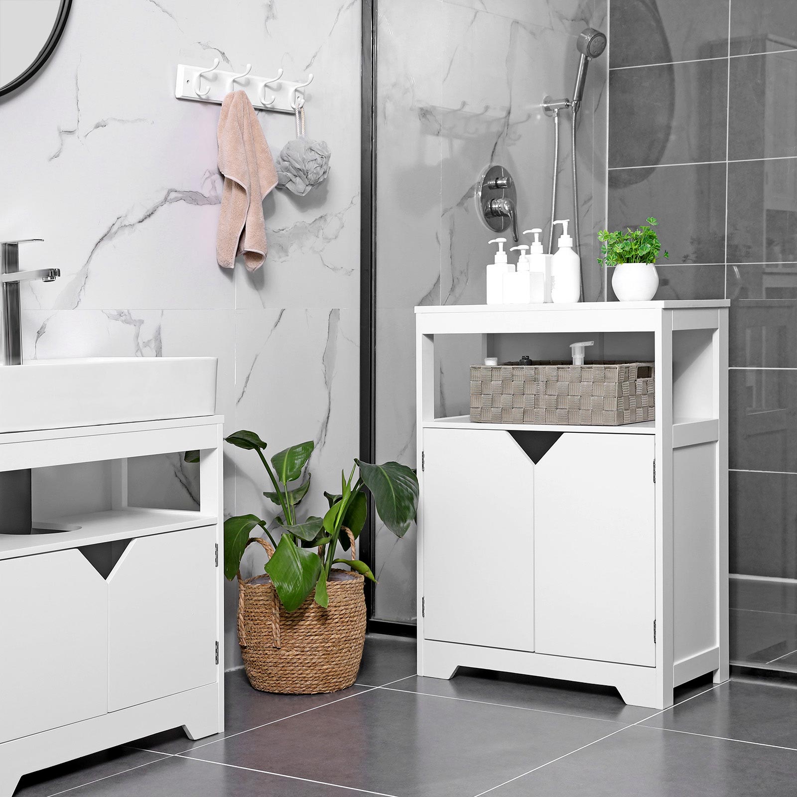 Bathroom furniture - Cabinet with open compartment and adjustable shelves - 60 x 30 x 80 cm - White