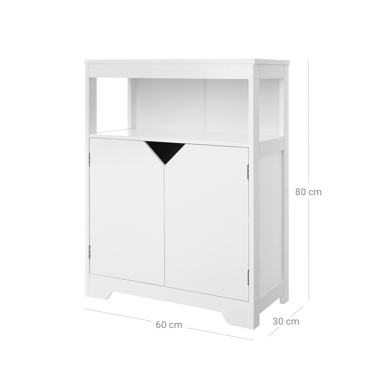 Bathroom furniture - Cabinet with open compartment and adjustable shelves - 60 x 30 x 80 cm - White