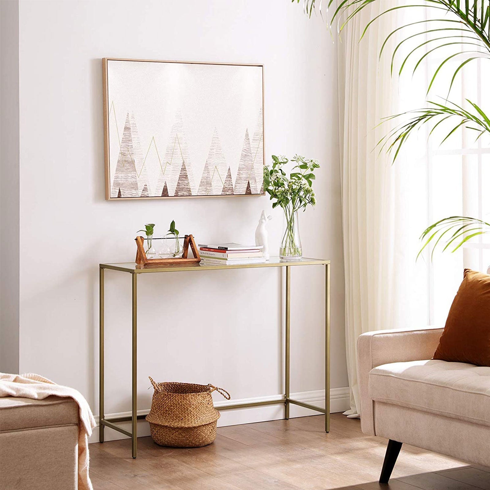 Consolet table - Modern side table - Glass sheet - Golden Frame