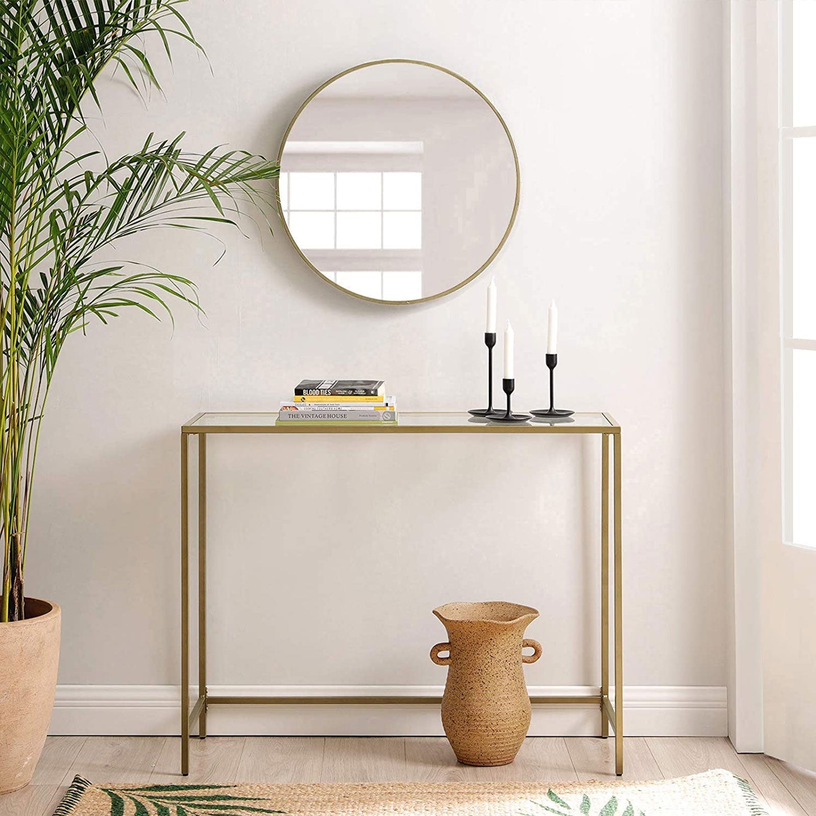 Consolet table - Modern side table - Glass sheet - Golden Frame