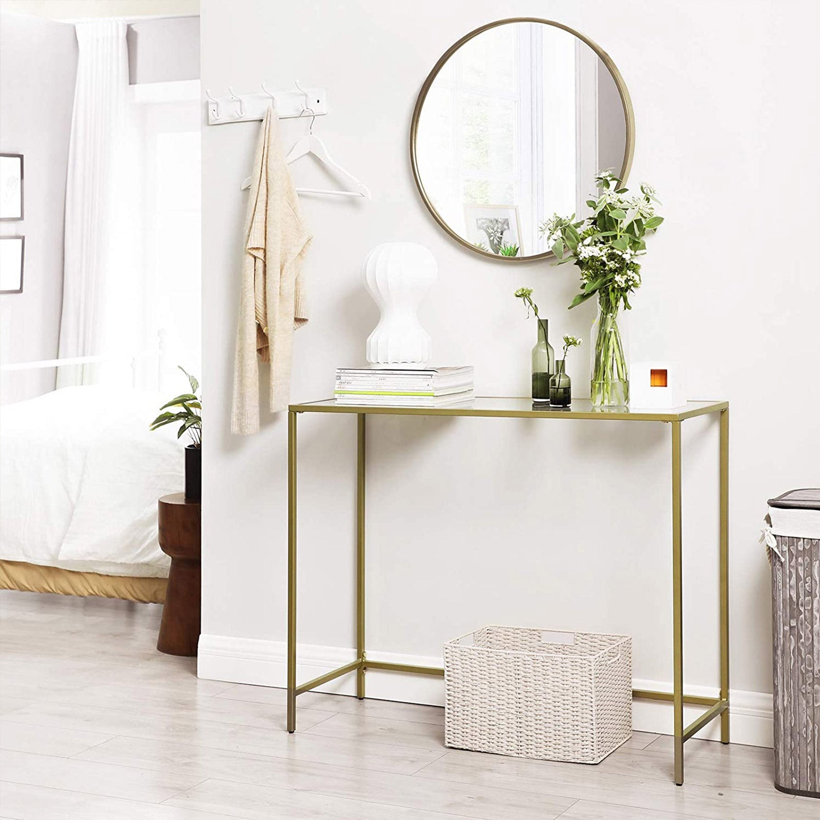 Consolet table - Modern side table - Glass sheet - Golden Frame