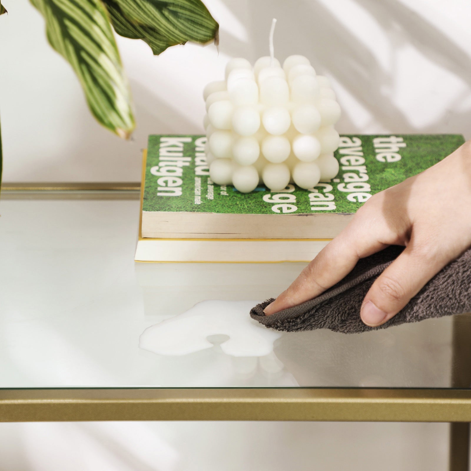 Consolet table - Modern side table - Glass sheet - Golden Frame