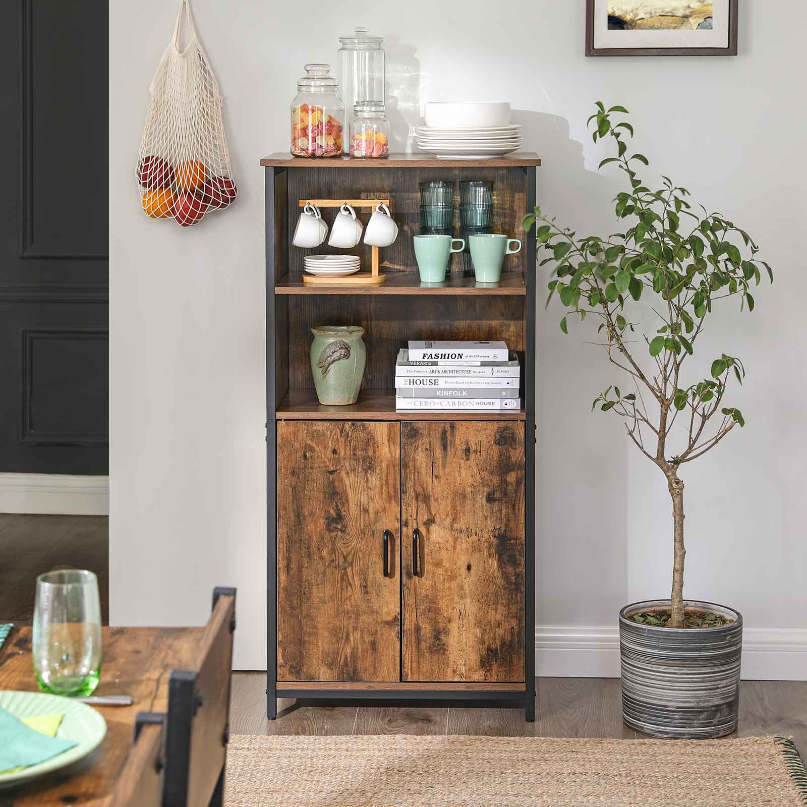Sideboard - kitchen cupboard with 2 open compartments - Bookcase - Brown