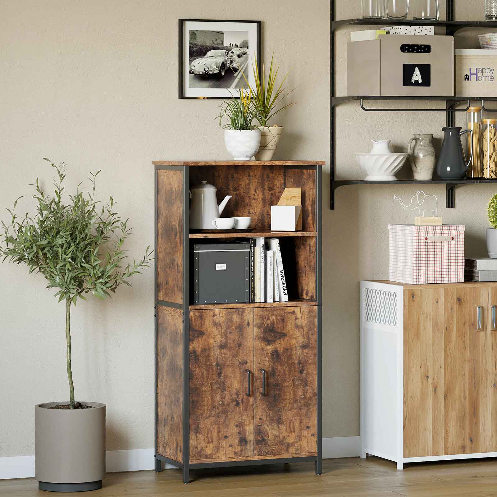 Sideboard - kitchen cupboard with 2 open compartments - Bookcase - Brown