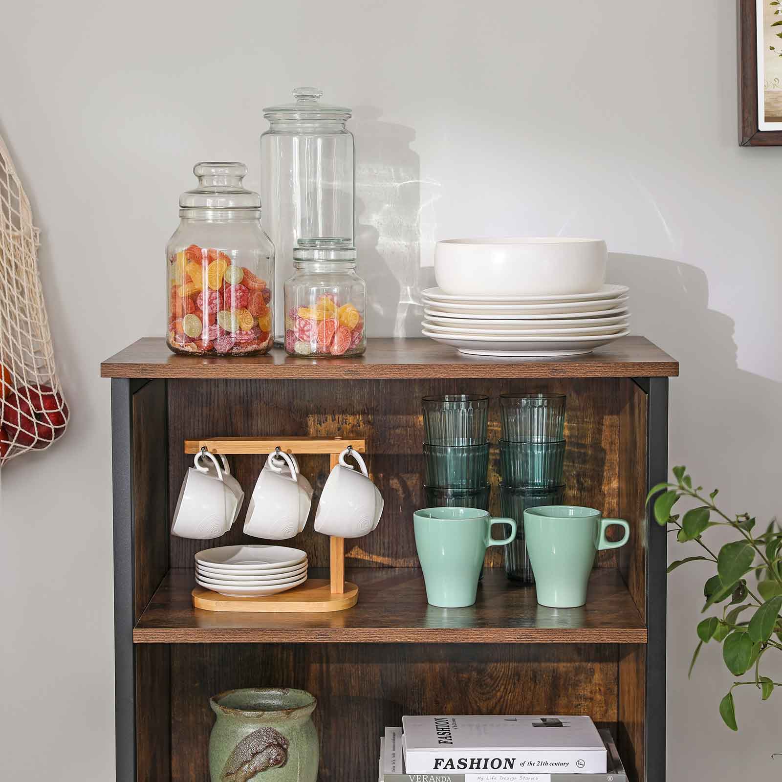 Sideboard - kitchen cupboard with 2 open compartments - Bookcase - Brown