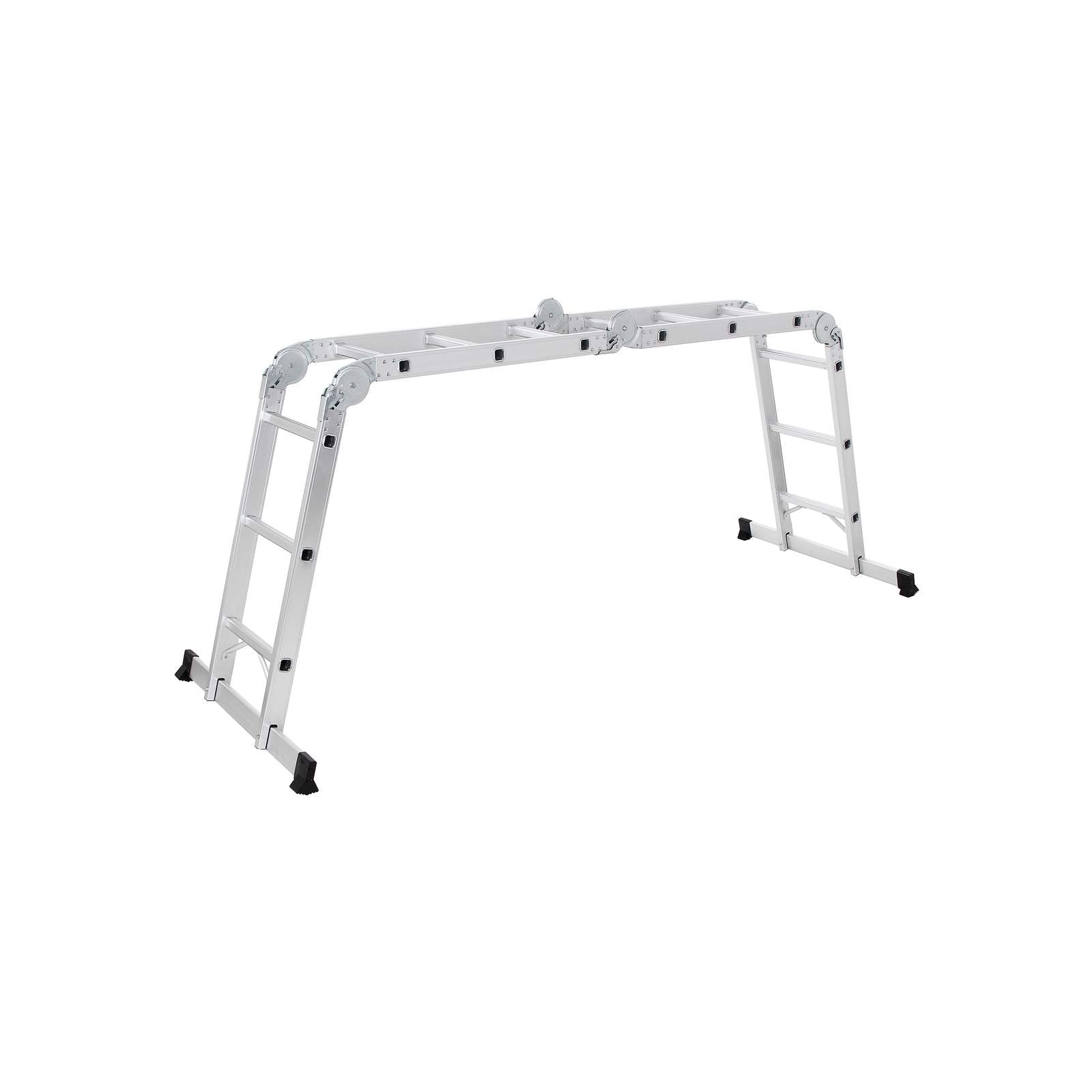 Multifunctional ladder - Aluminum - With 2 metal plates - foldable - 150 kg - silver