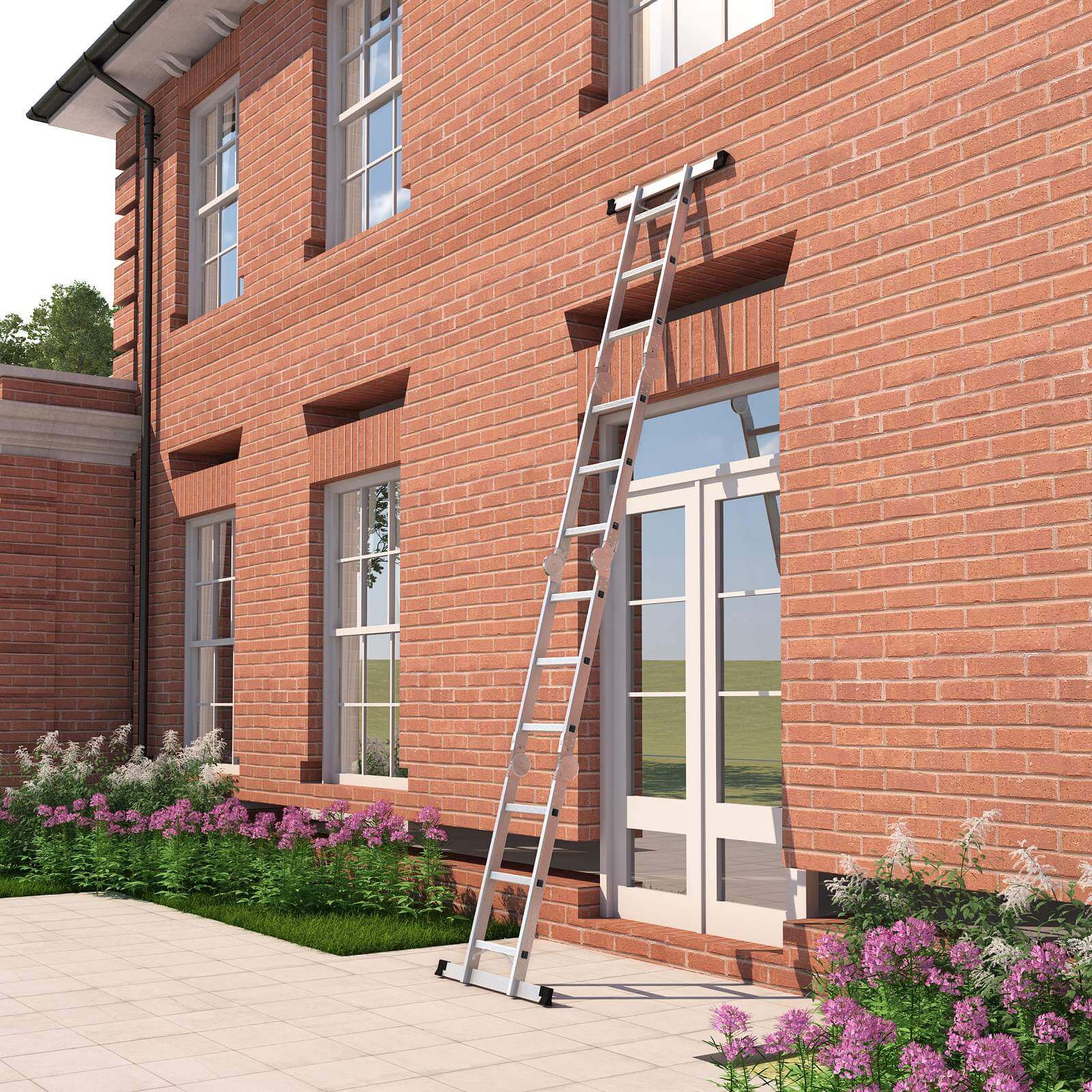 Multifunctional ladder - Aluminum - With 2 metal plates - foldable - 150 kg - silver