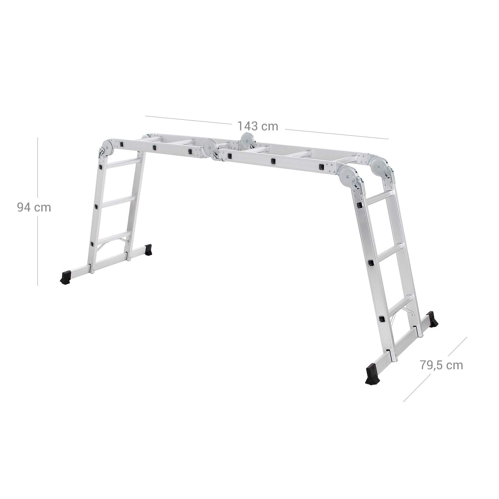 Multifunctional ladder - Aluminum - With 2 metal plates - foldable - 150 kg - silver