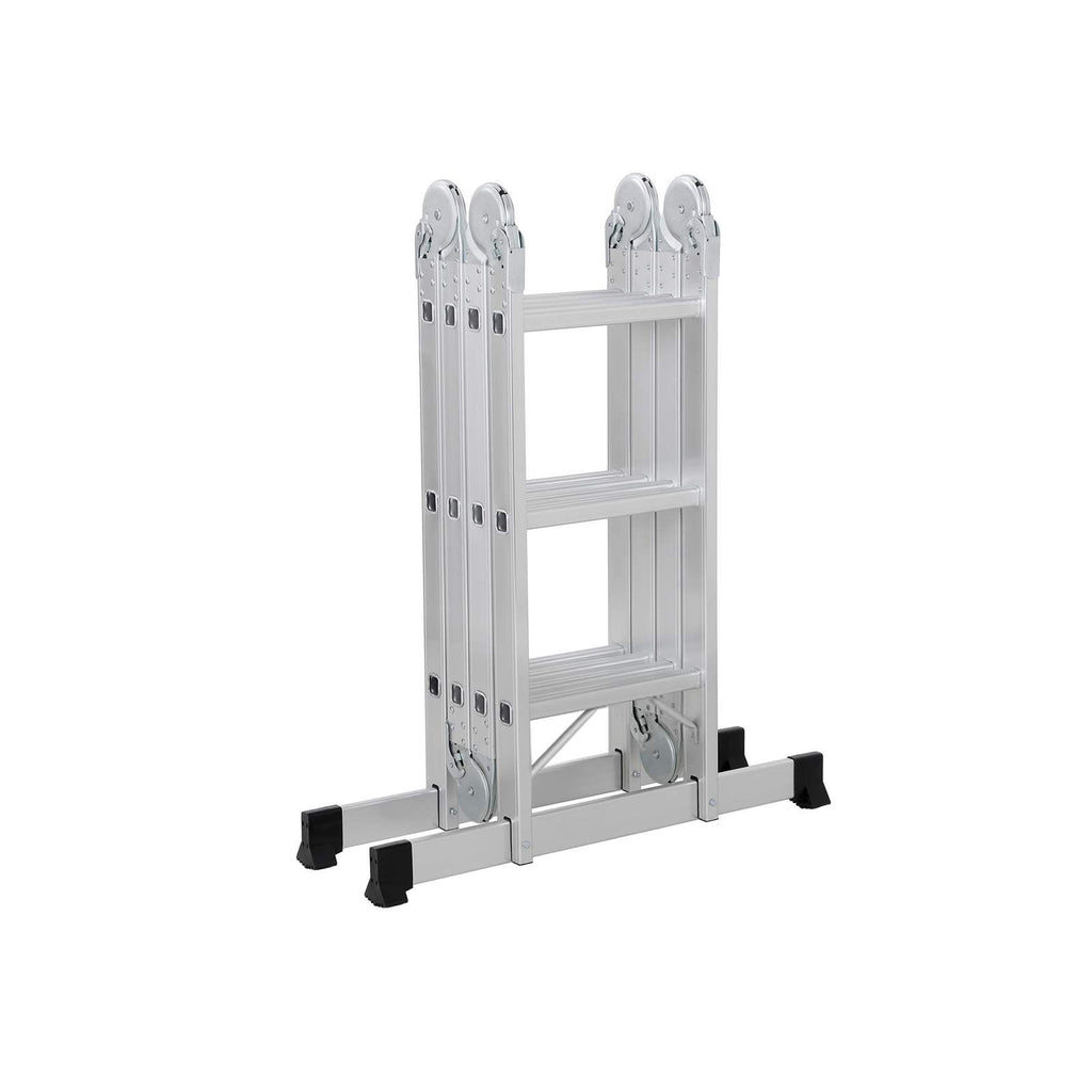 Multifunctional ladder - Aluminum - With 2 metal plates - foldable - 150 kg - silver