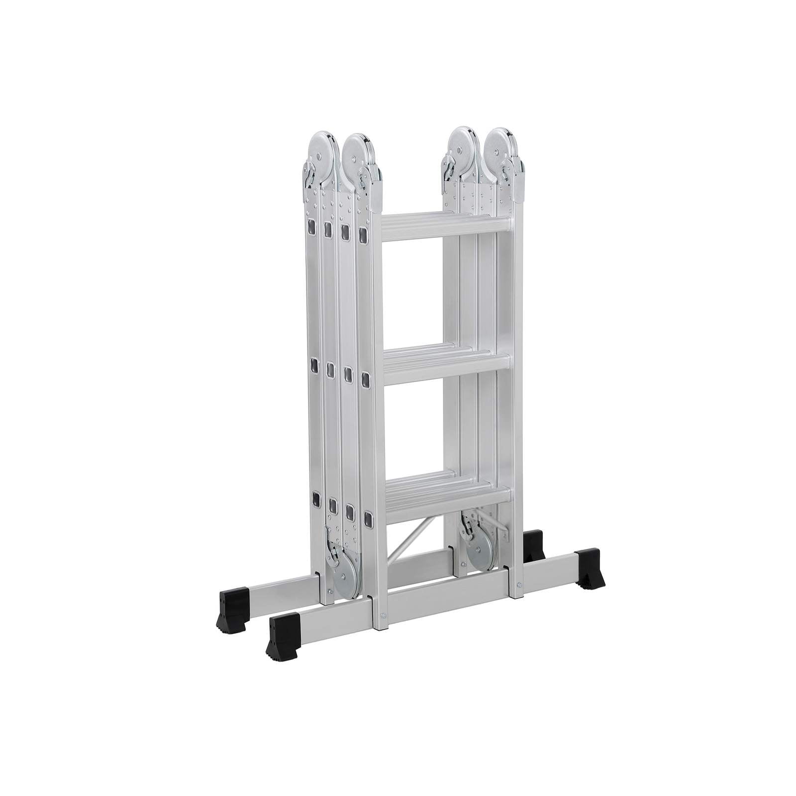 Multifunctional ladder - Aluminum - With 2 metal plates - foldable - 150 kg - silver