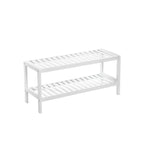 Shoe rack - bamboo - 2 levels - bathroom shelf - white/natural