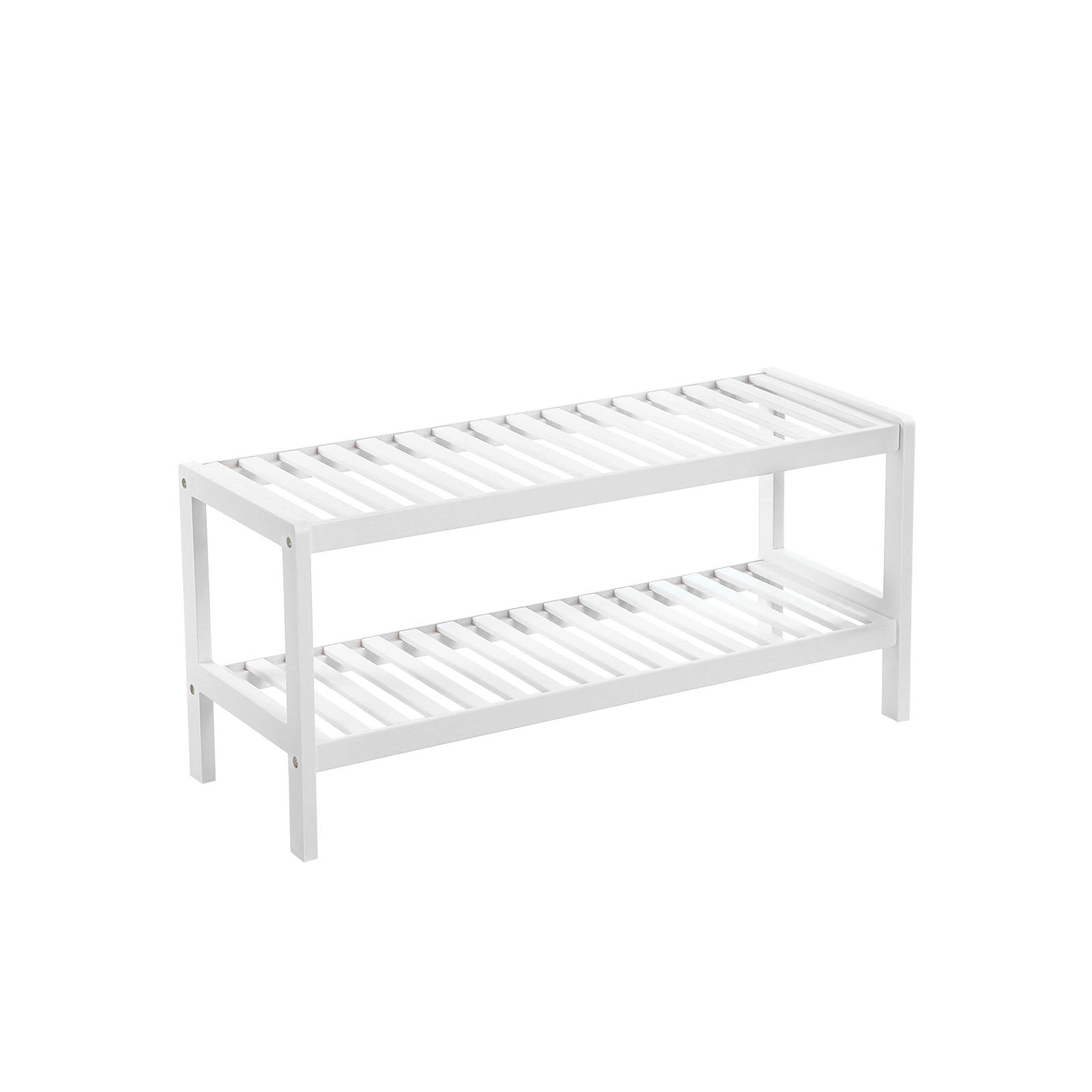 Shoe rack - bamboo - 2 levels - bathroom shelf - white/natural