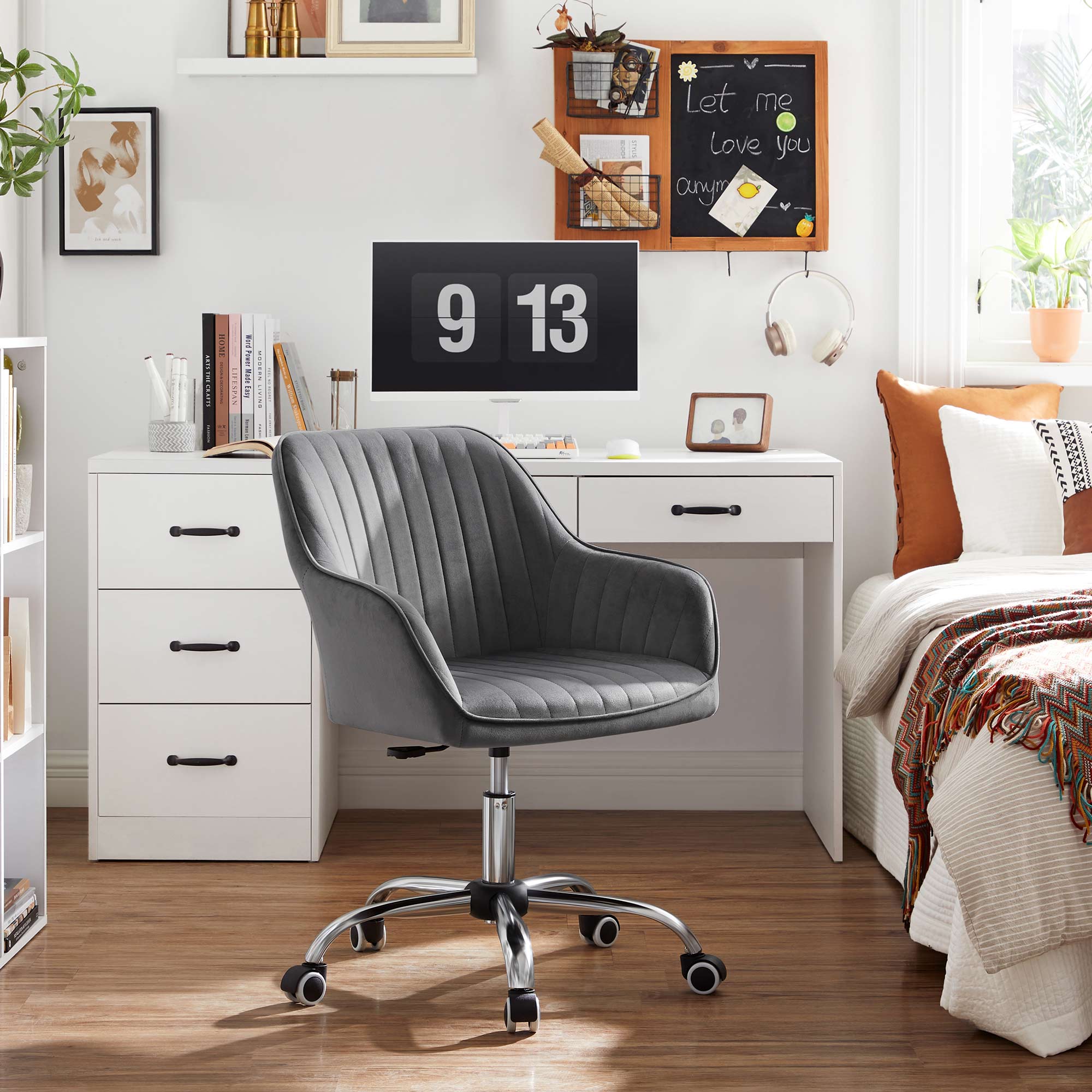 Office chair - Office chair - Velvet computer chair - height adjustable - Swivel chair - Gray