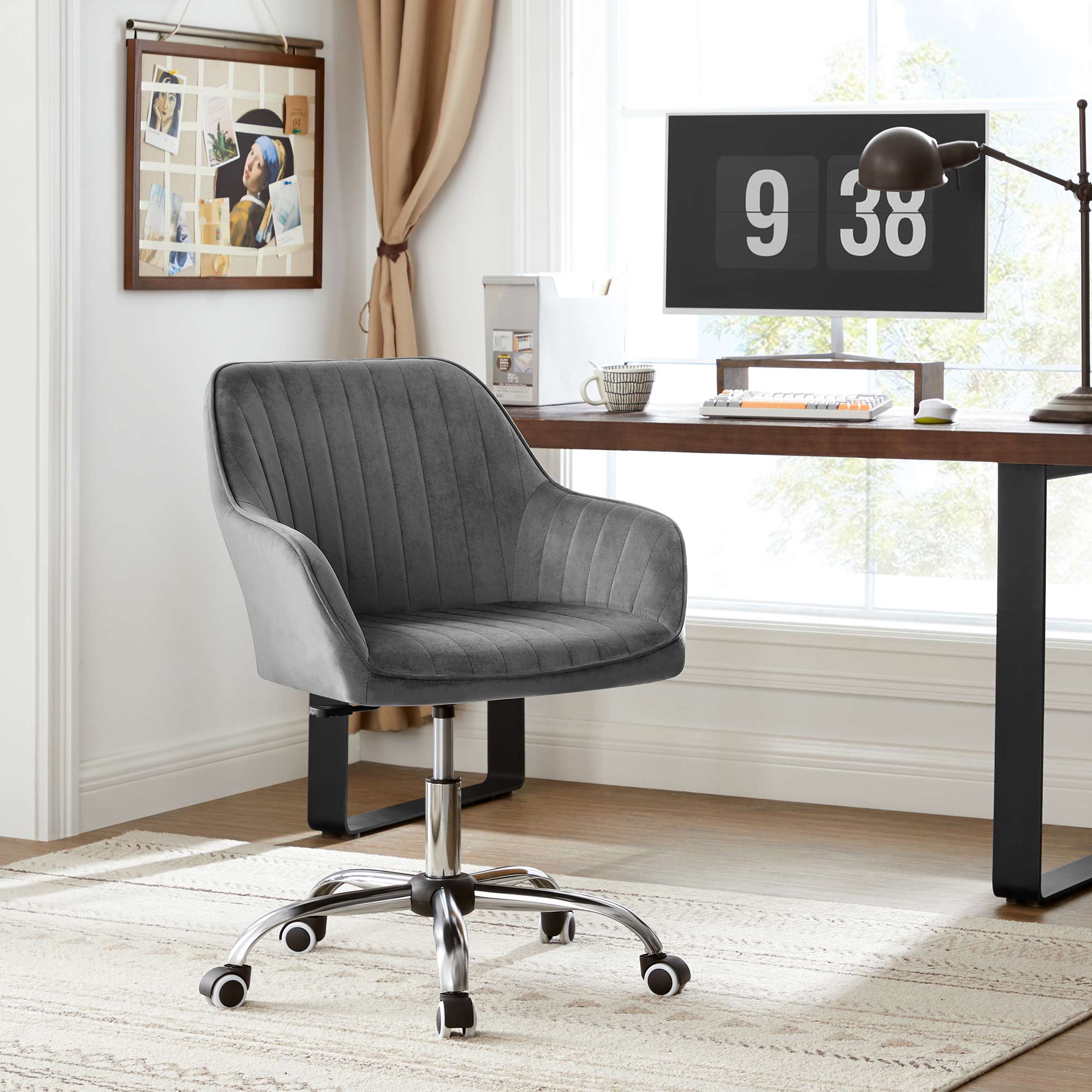 Office chair - Office chair - Velvet computer chair - height adjustable - Swivel chair - Gray