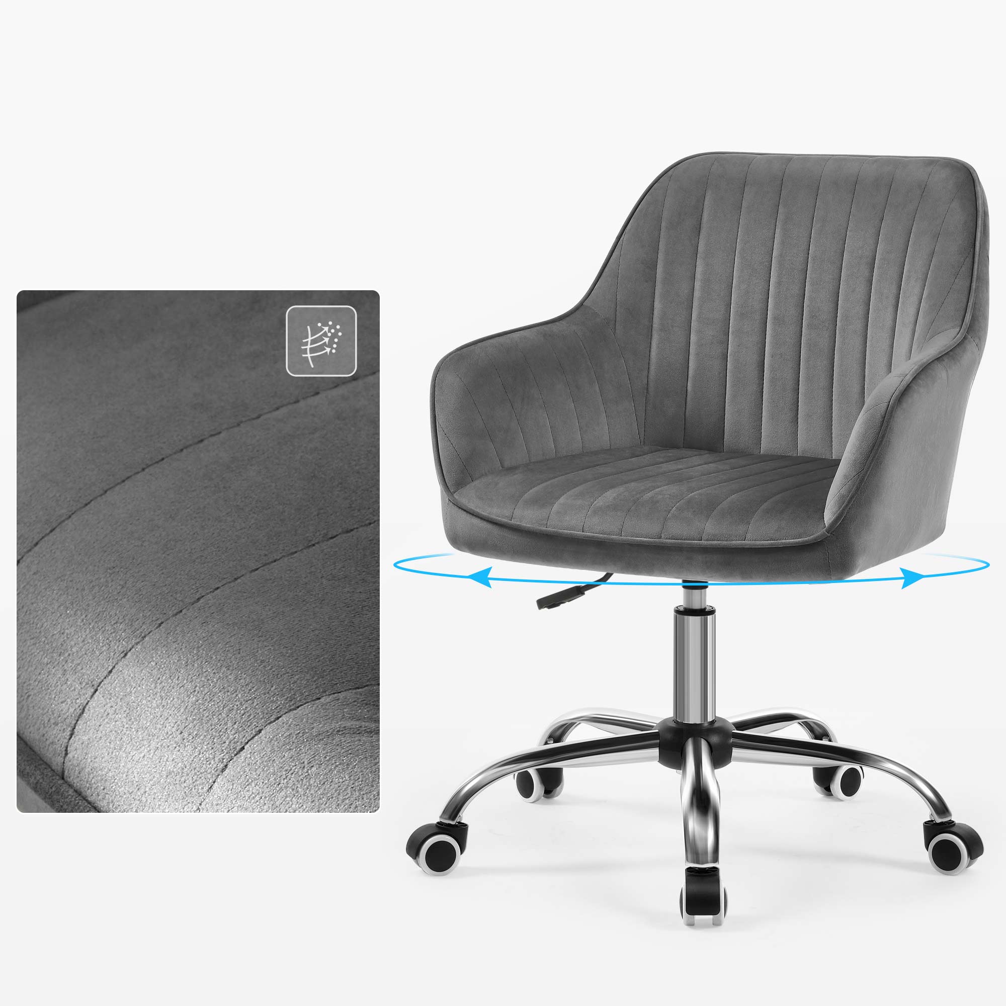 Office chair - Office chair - Velvet computer chair - height adjustable - Swivel chair - Gray