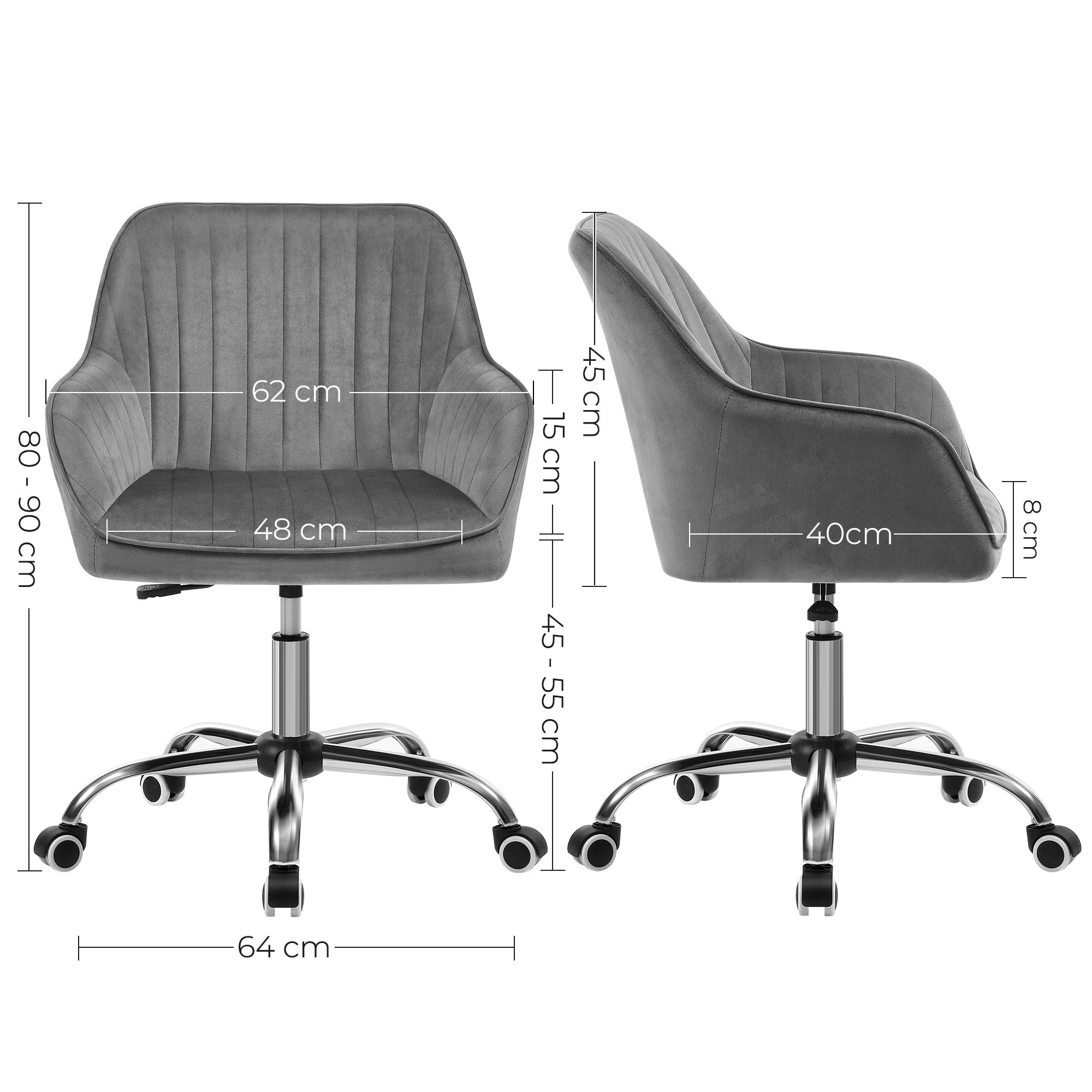 Office chair - Office chair - Velvet computer chair - height adjustable - Swivel chair - Gray