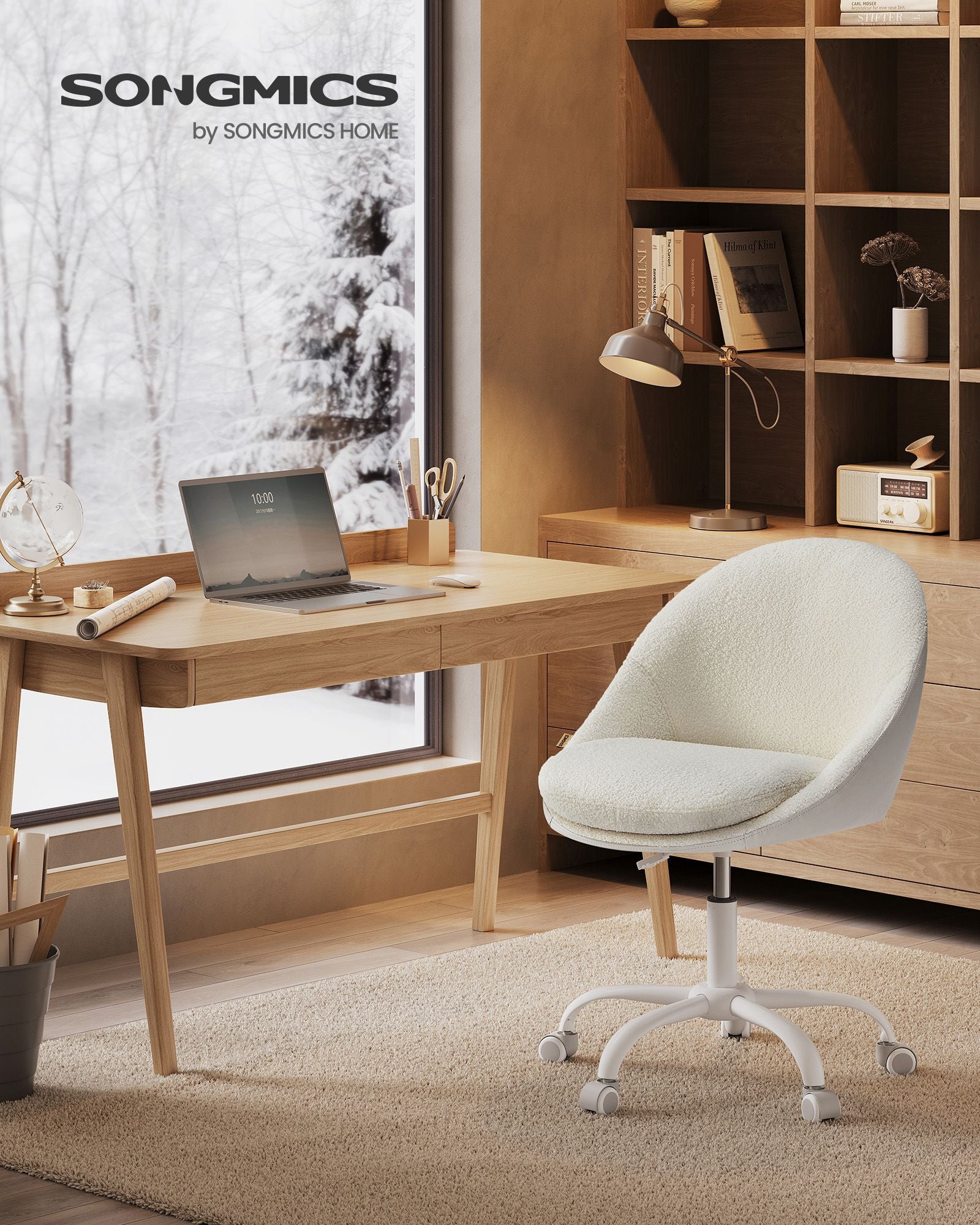 Velvet office chair, height-adjustable cappuccino beige cloud white