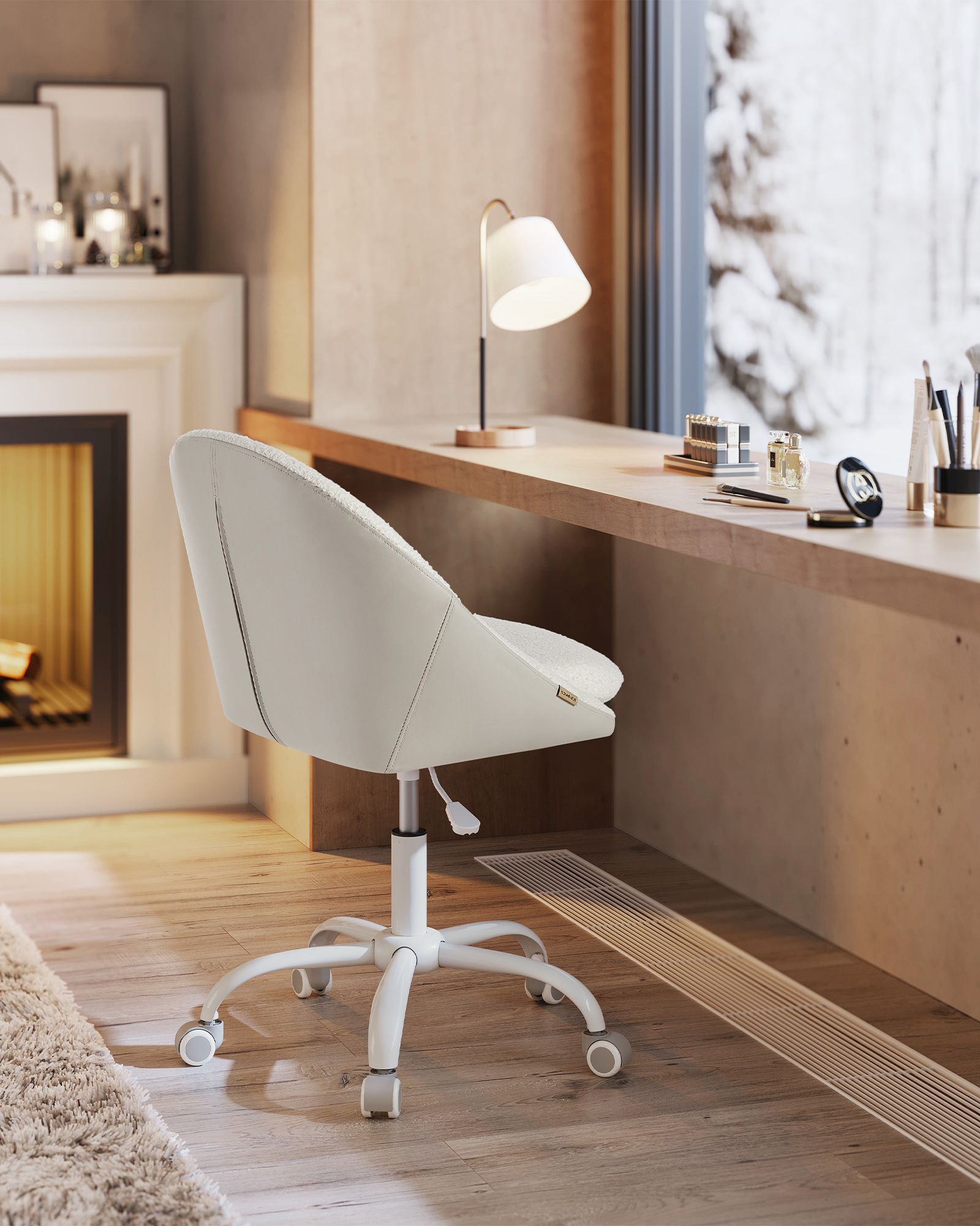 Velvet office chair, height-adjustable cappuccino beige cloud white