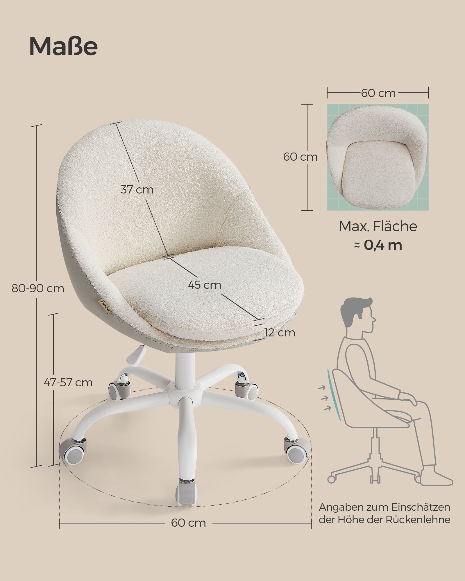 Velvet office chair, height-adjustable cappuccino beige cloud white