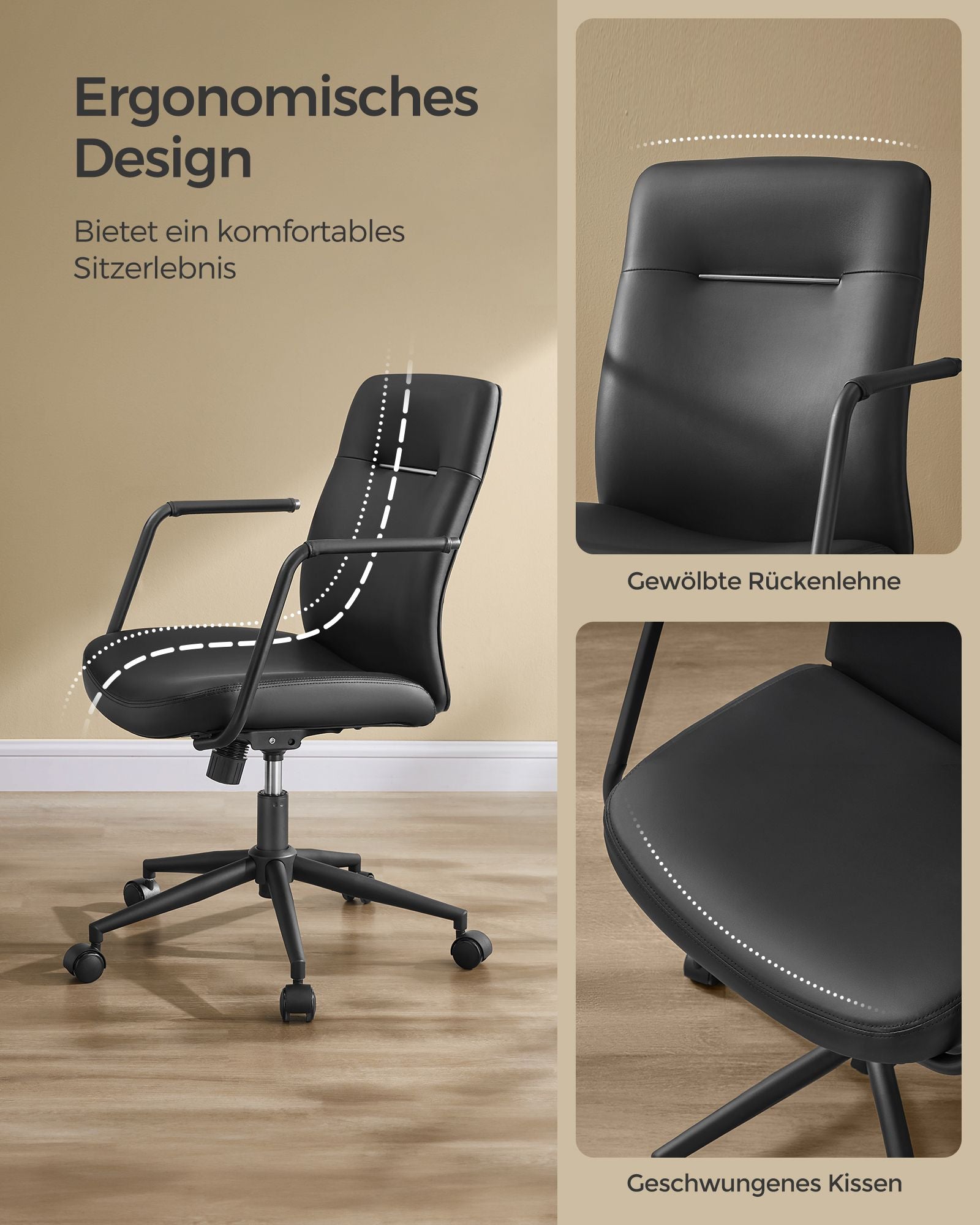 Office chair - with backrest & curved seat - ink -black