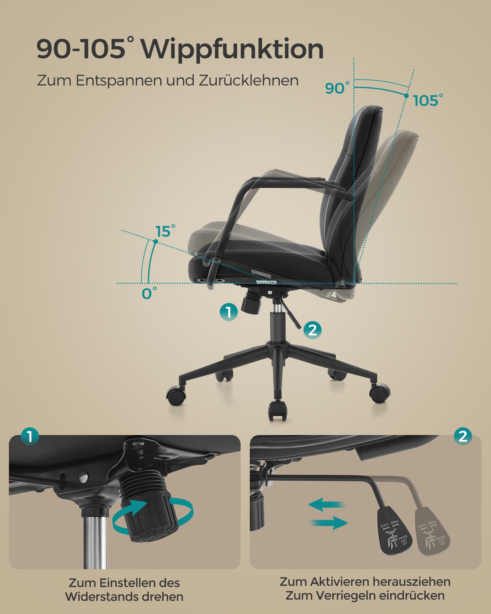 Office chair - with backrest & curved seat - ink -black