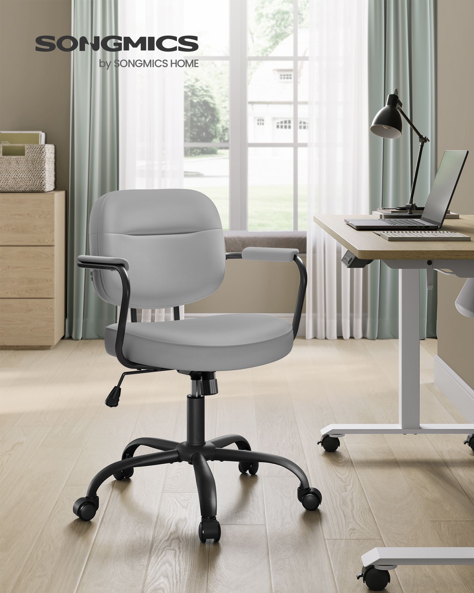 Office chair made of PU with armrests pigeon gray