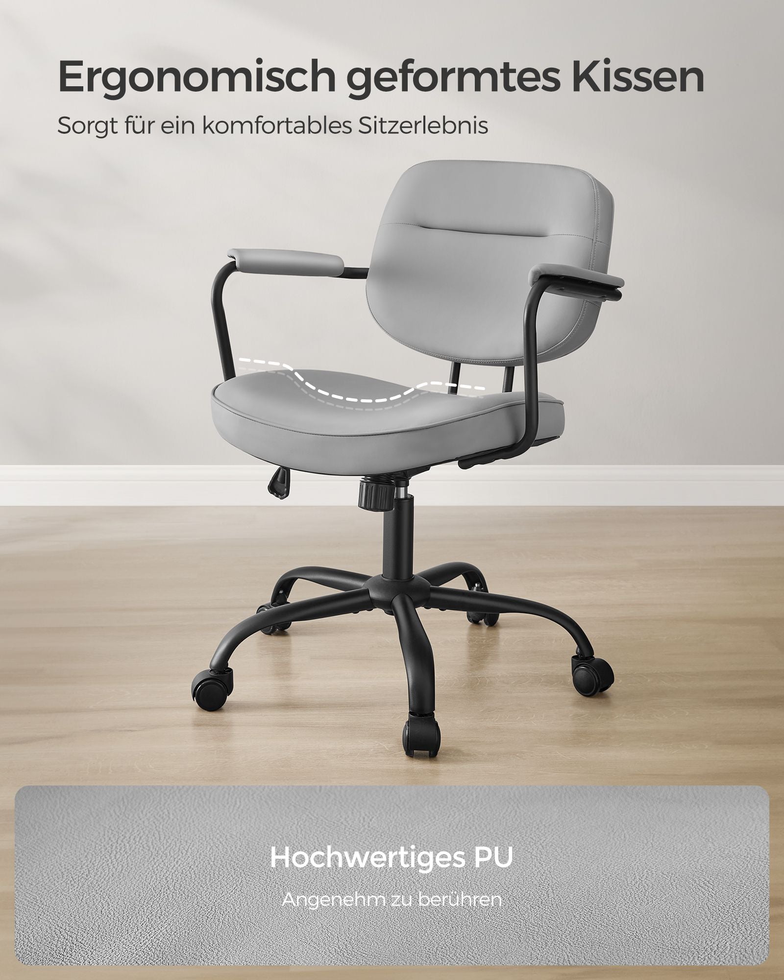Office chair made of PU with armrests pigeon gray