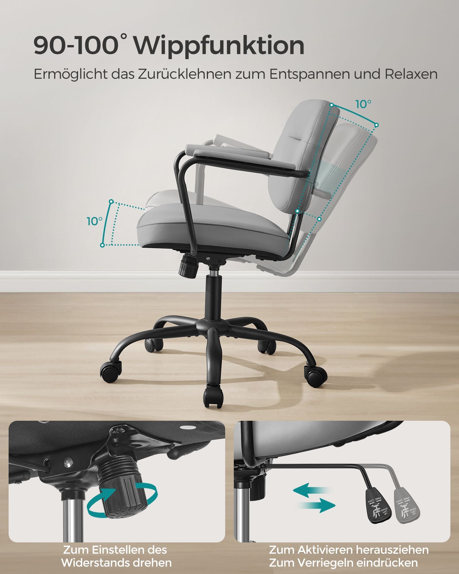 Office chair made of PU with armrests pigeon gray
