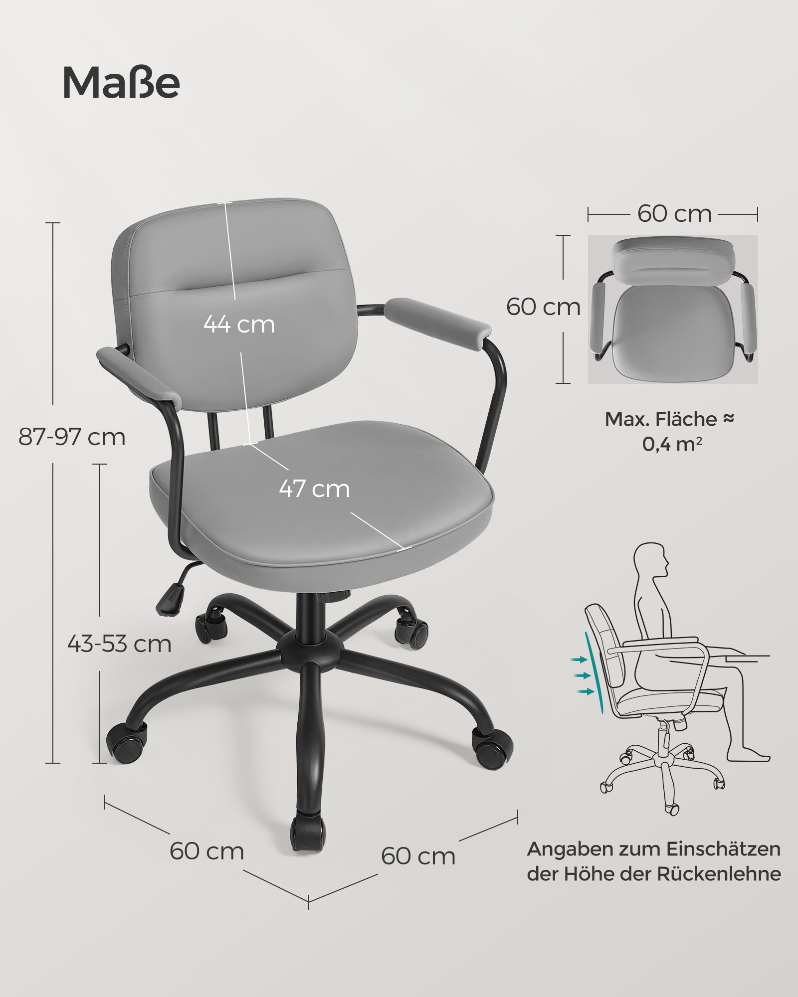 Office chair made of PU with armrests pigeon gray