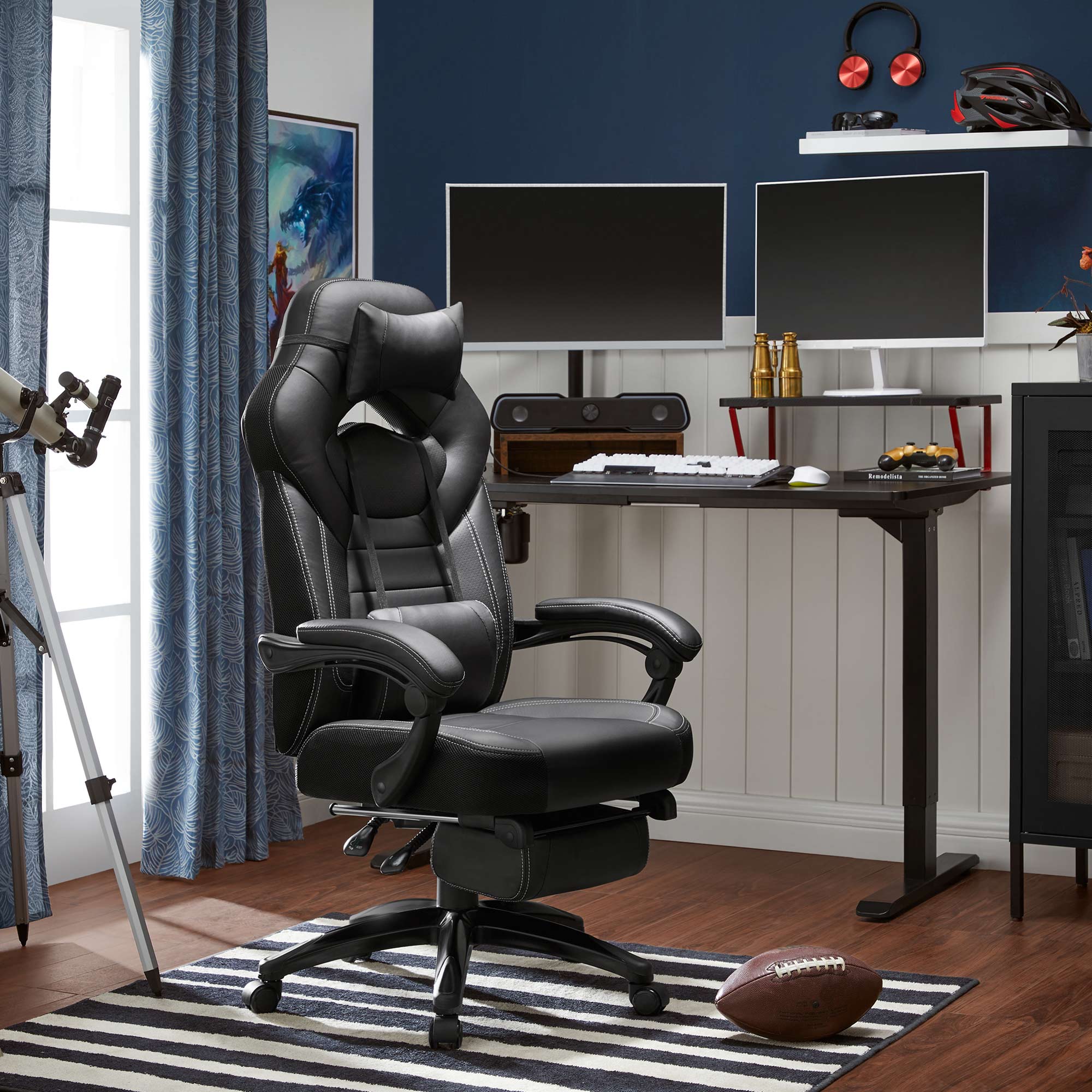 Gaming chair - Game chair - Office chair - With footrest and headrest - Black