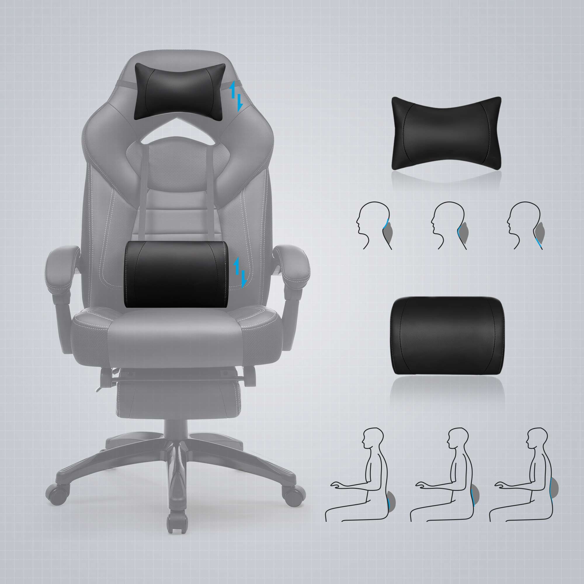 Gaming chair - Game chair - Office chair - With footrest and headrest - Black