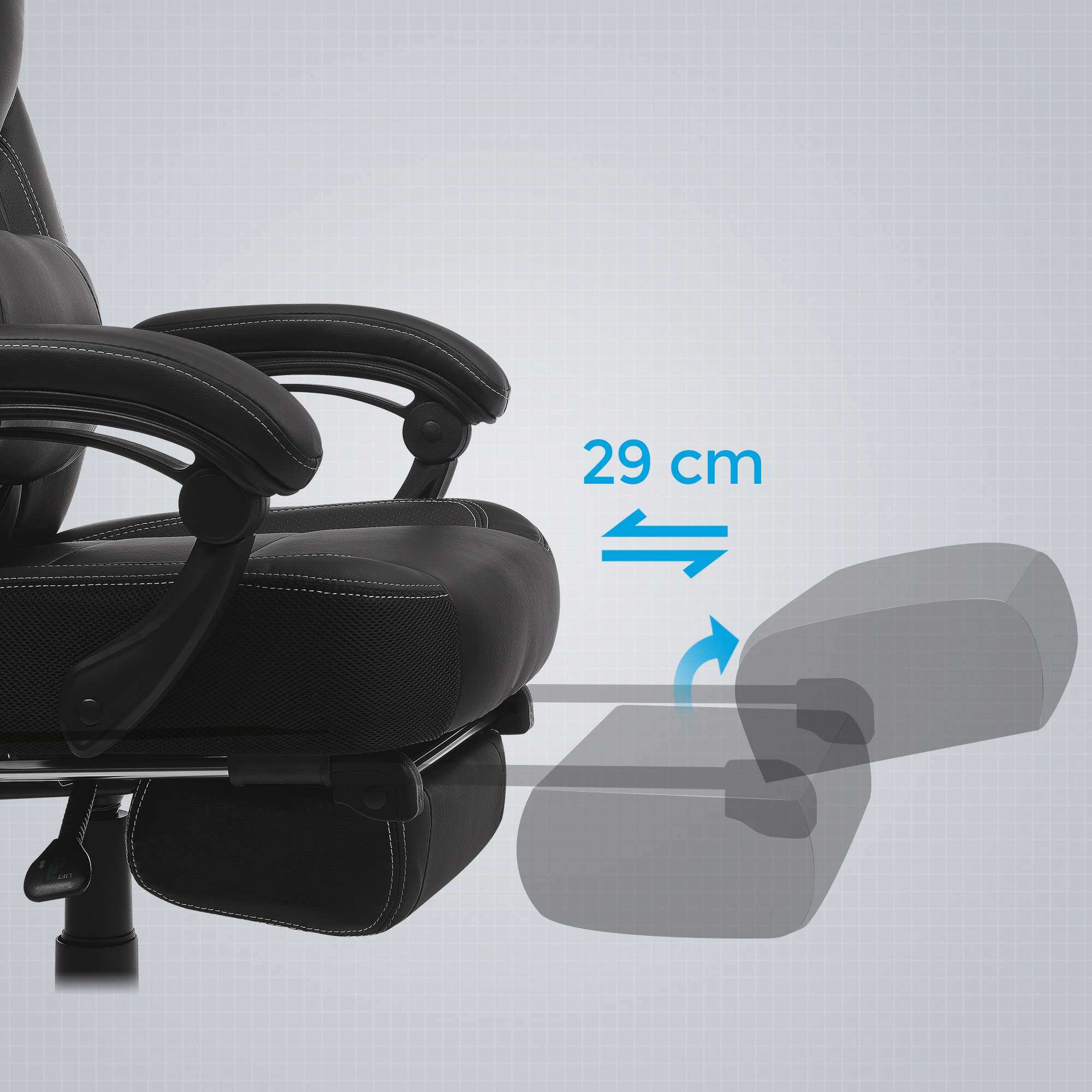 Gaming chair - Game chair - Office chair - With footrest and headrest - Black