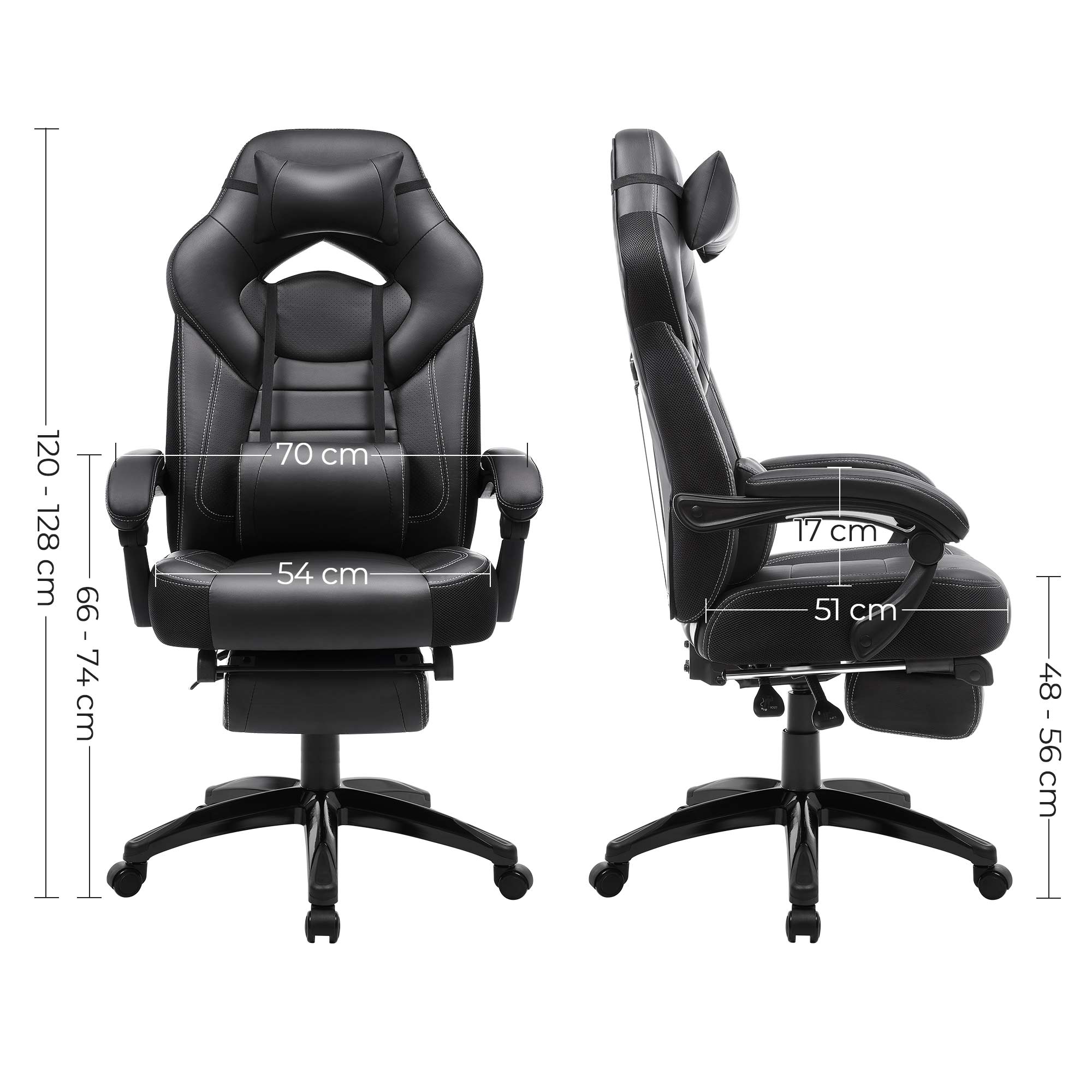 Gaming chair - Game chair - Office chair - With footrest and headrest - Black