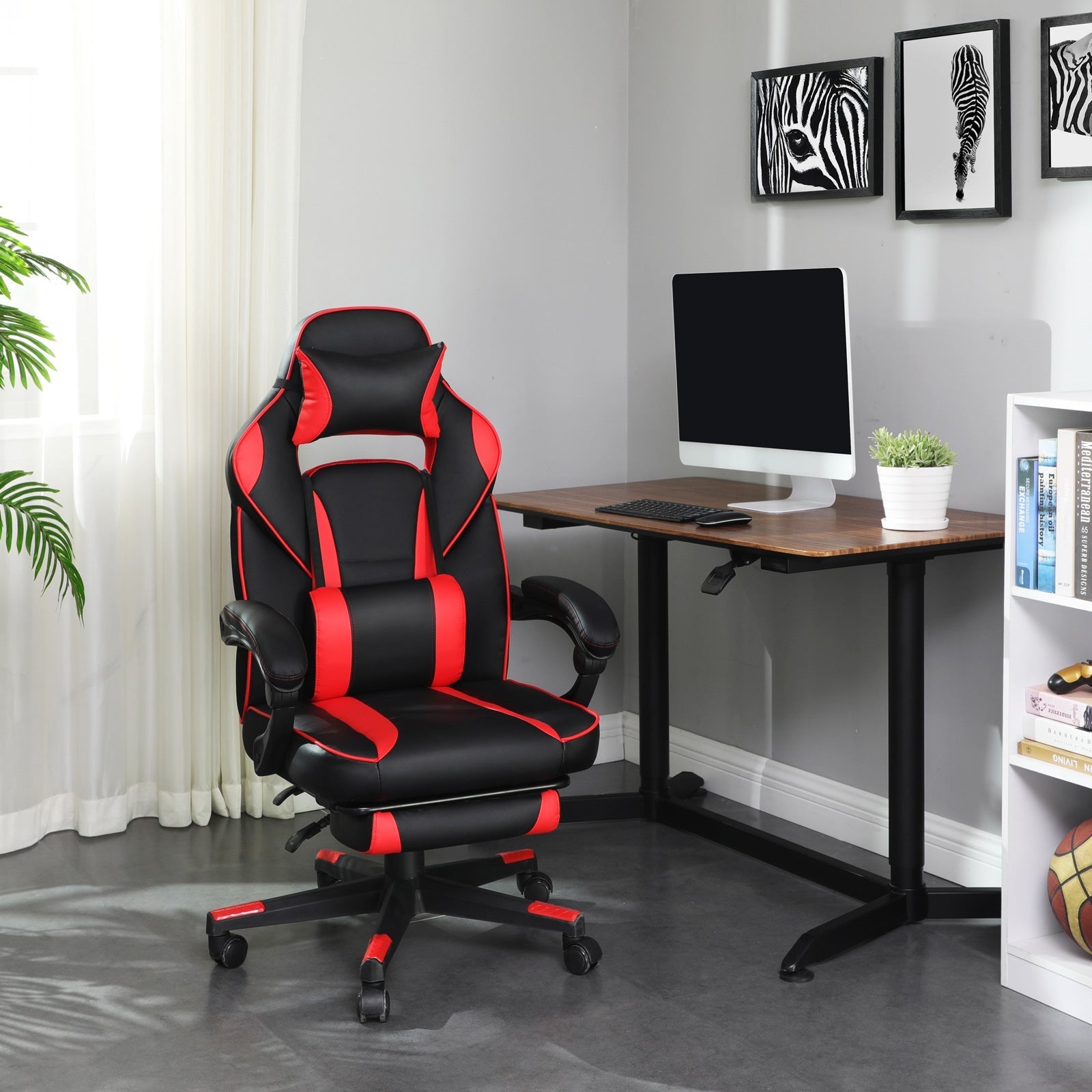 Game chair - Gaming office chair with footrest - black/red