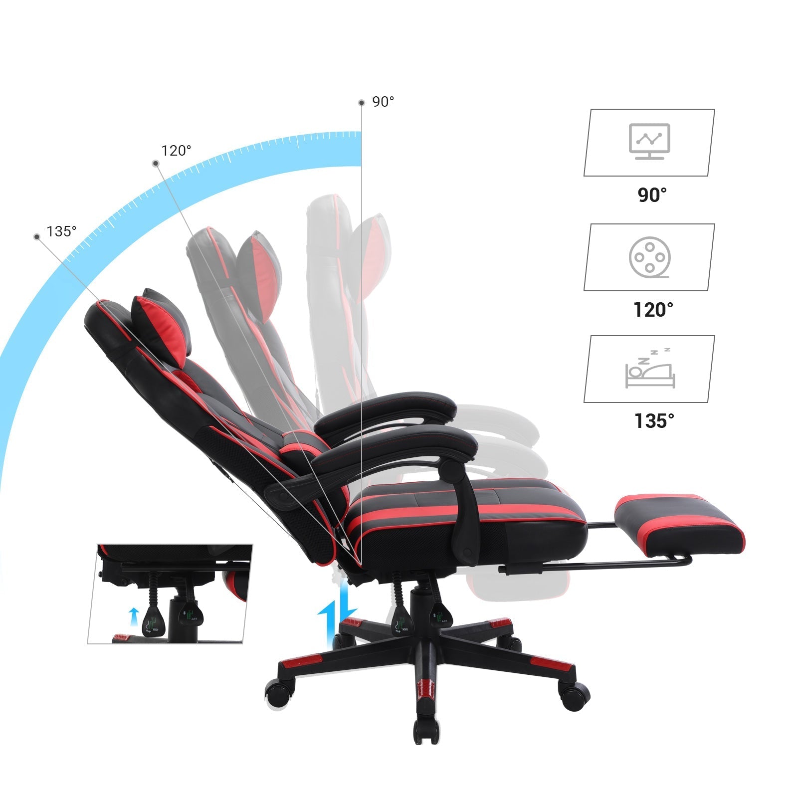 Game chair - Gaming office chair with footrest - black/red