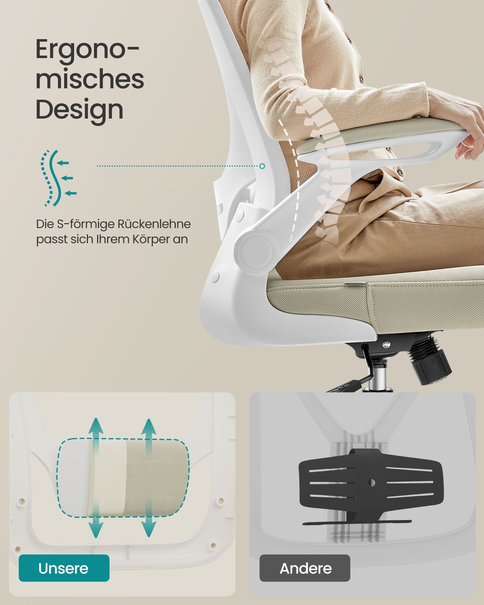 Office chair - Ergonomic - With Mesh - Cappuccino Beige