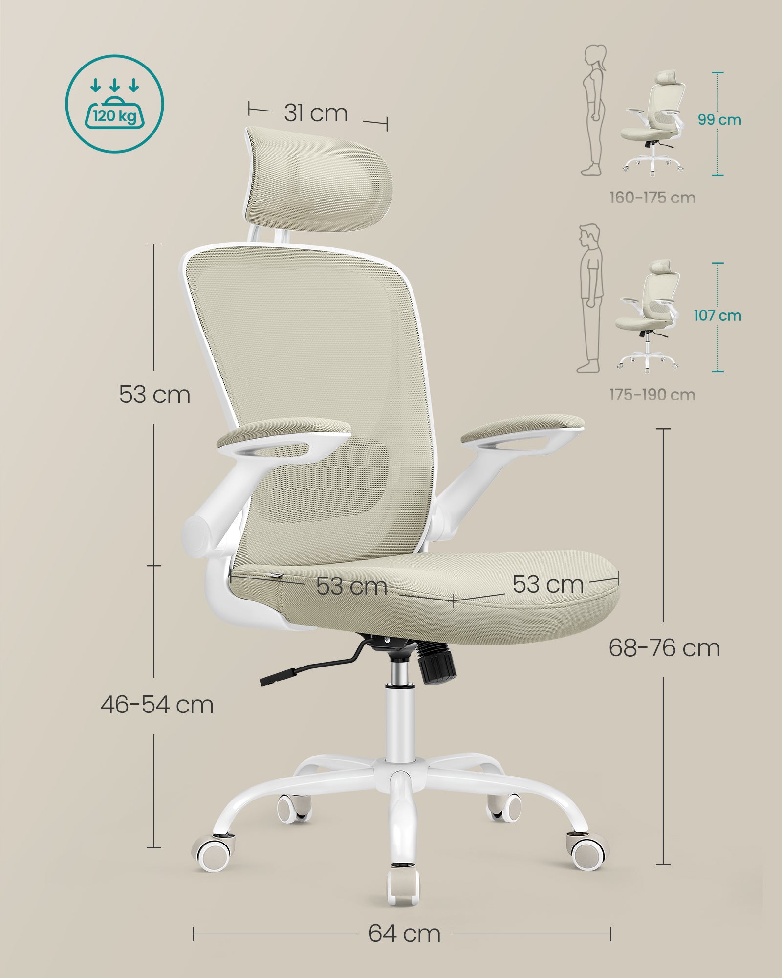 Office chair - Ergonomic - With Mesh - Cappuccino Beige
