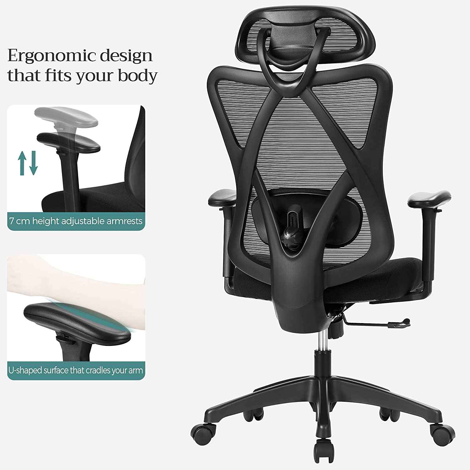 Office chair - Ergonomic office chair - Adjustable computer chair - Black