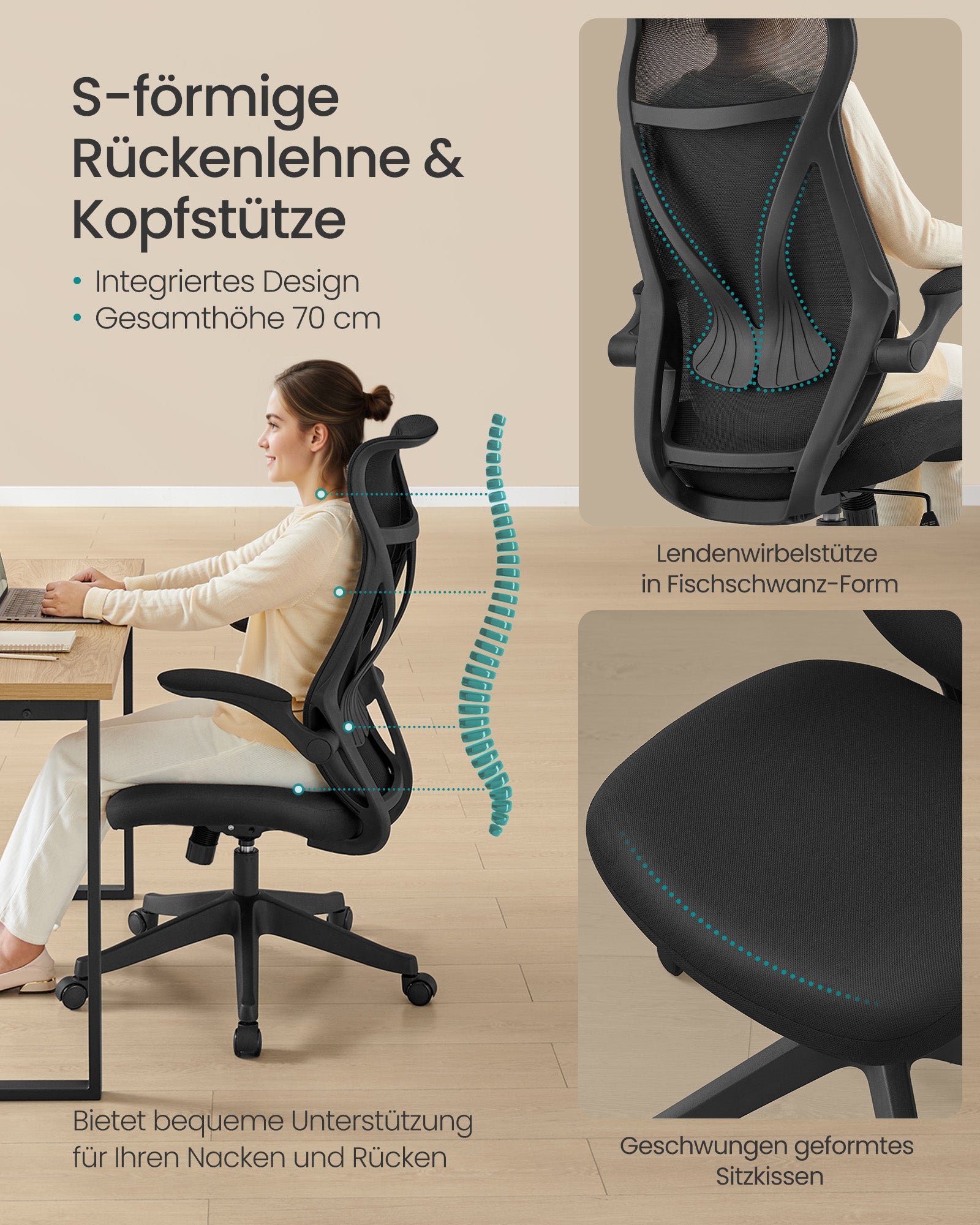 Office chair with backrest and armrests ink -black