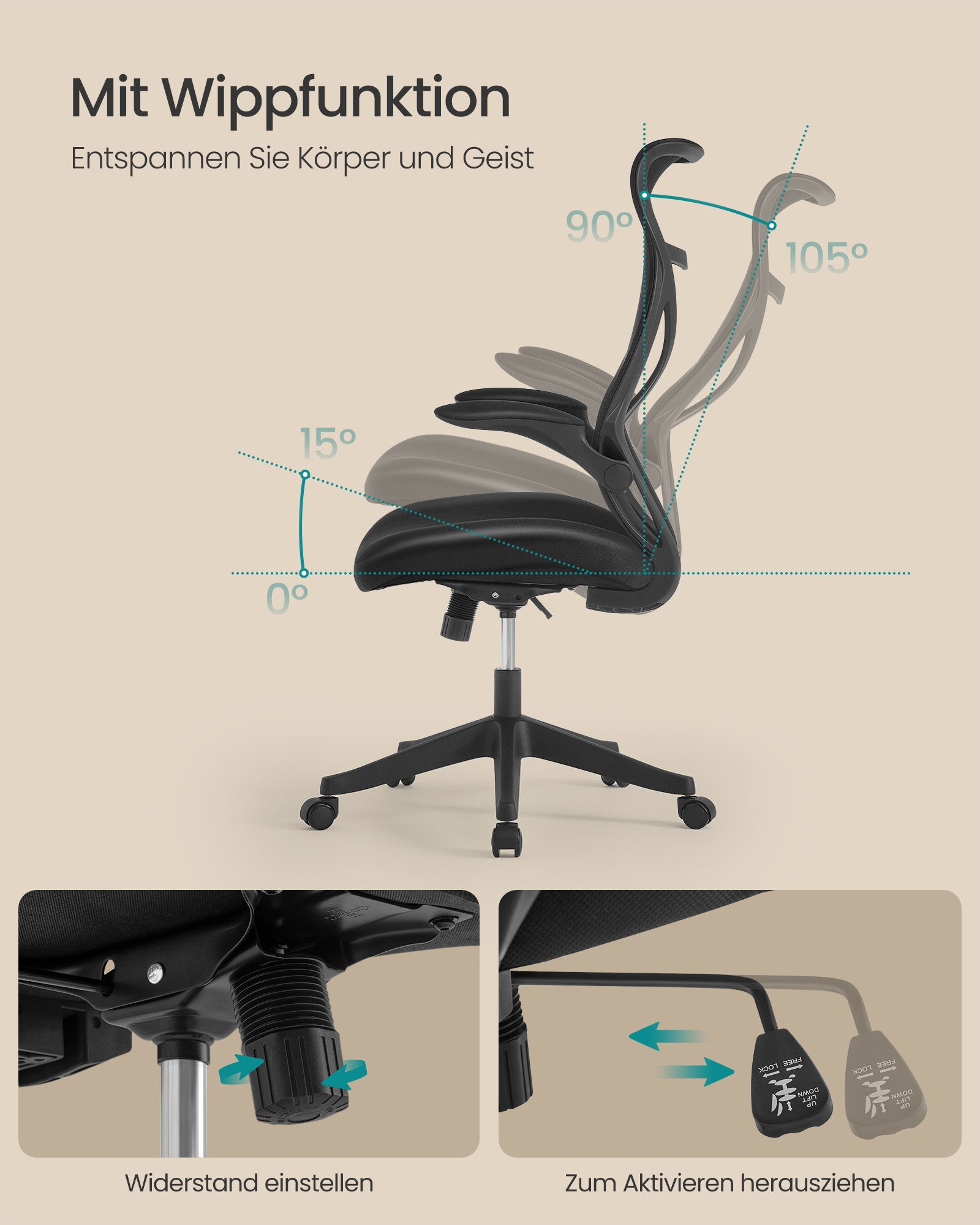 Office chair with backrest and armrests ink -black