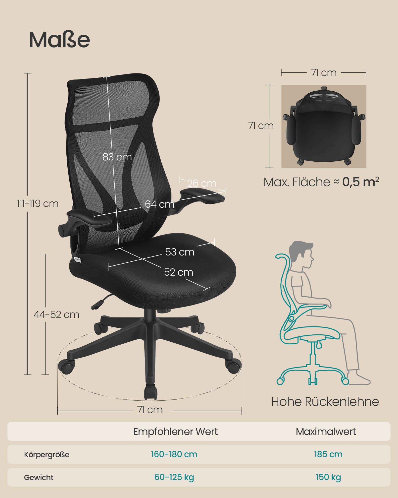 Office chair with backrest and armrests ink -black