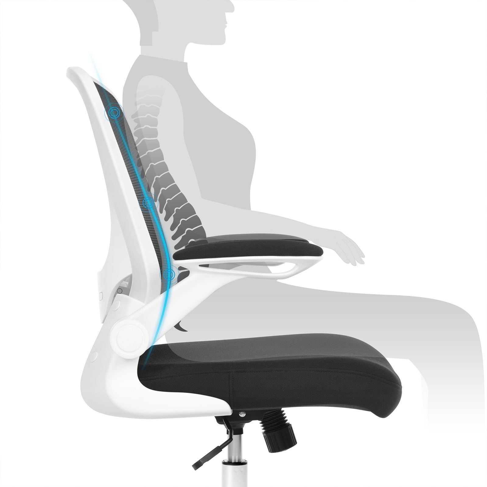 Office chair - Computer chair - With folding armrests - adjustable backrest - Black White