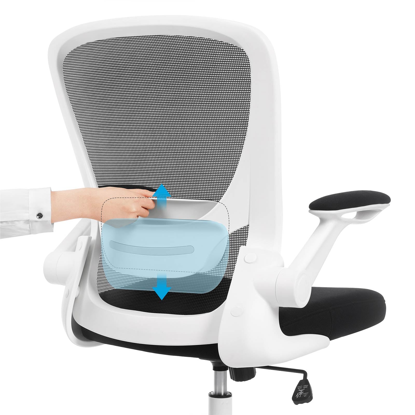 Office chair - Computer chair - With folding armrests - adjustable backrest - Black White