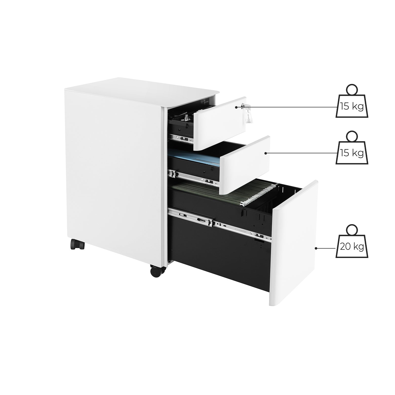 Ladeblok - Archive cabinet - Office cabinet with wheels and lock - White